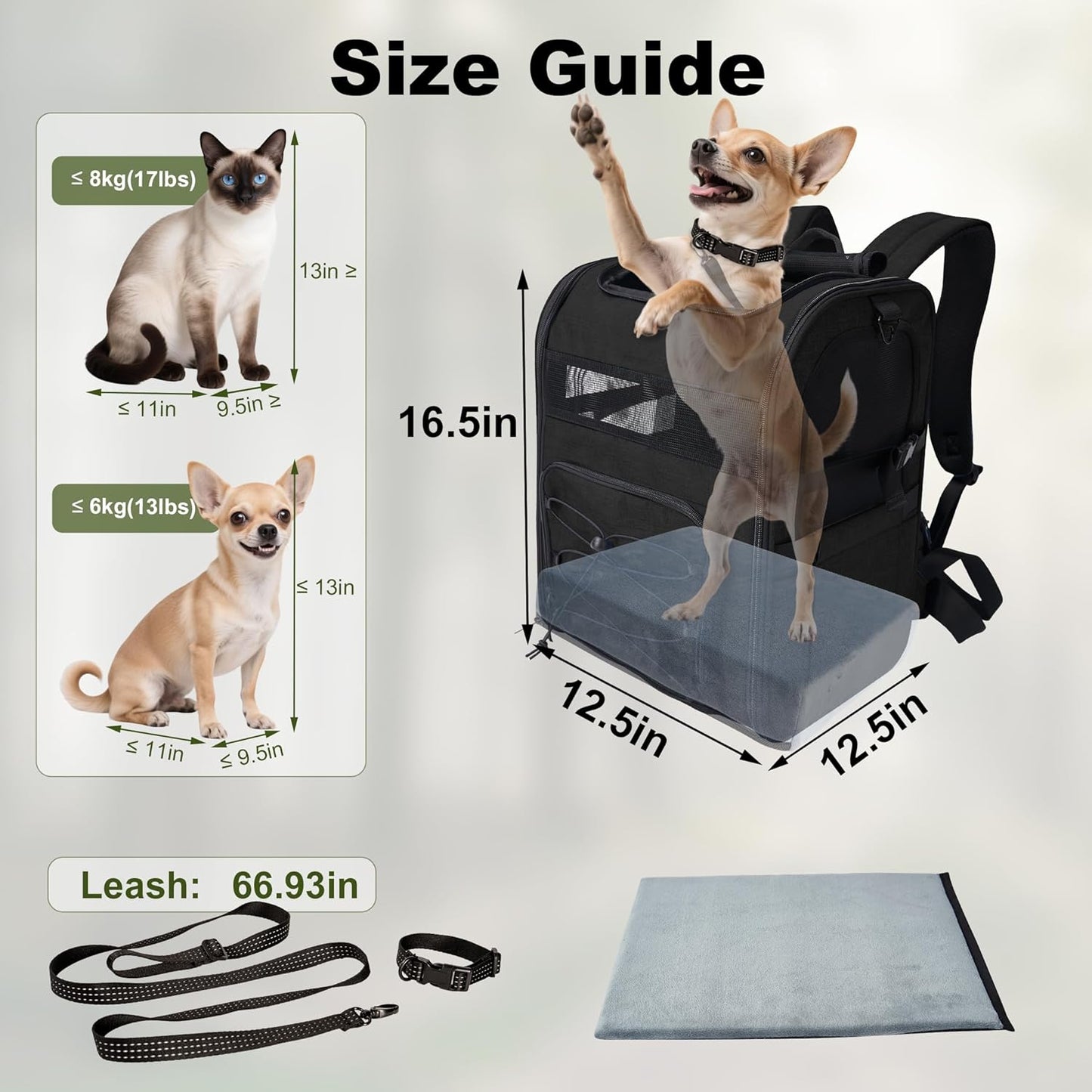 Dog Carrier Backpack for Small Dogs - Breathable Mesh Hiking Bag with Safety Buckle, Adjustable Straps and Elevated Pad - Durable for Hiking (Fits Small Cats Too, Up to 17lbs, Black)