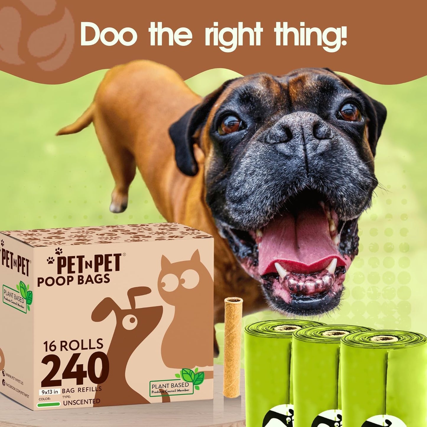 Pet N Pet Poop Bags For Dogs, 240 Counts Plant Based Dog Poop Bags Rolls, Thick Doggie Poo Bag, 100% Leak-proof, Easy to Use Pet Waste Bag