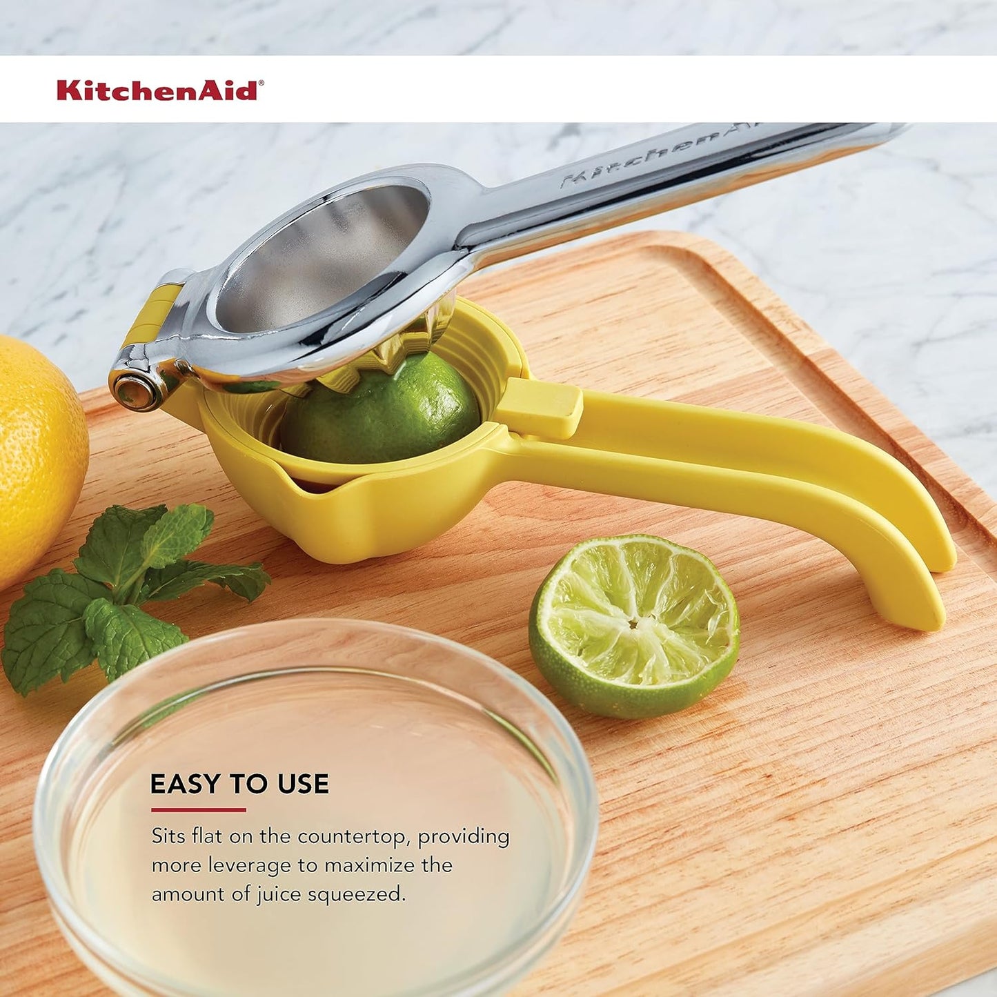 KitchenAid Citrus Juice Press Squeezer for Lemons and Limes with Seed Catcher and Pour Spout, Lemon, 8 Inch