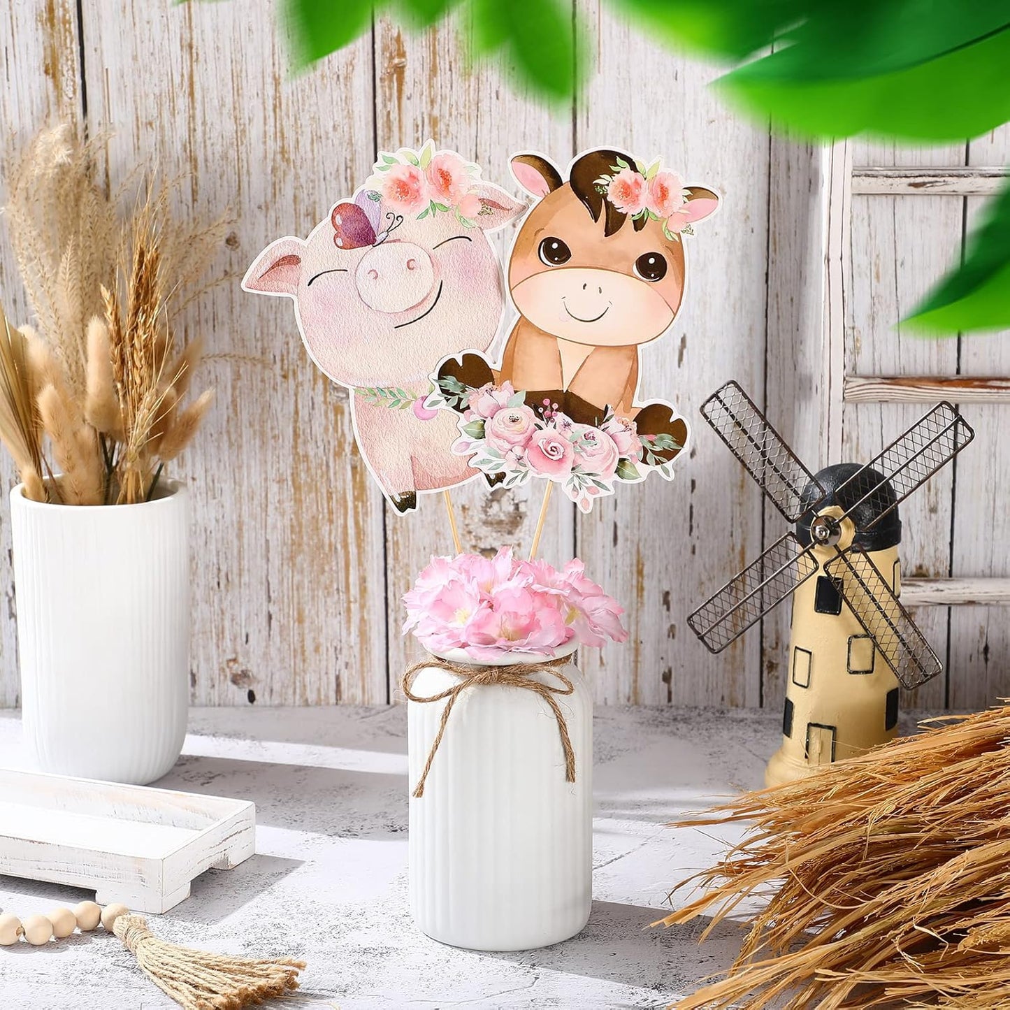 Hotop 30 Pcs Farm Animal Centerpiece Sticks Floral Animals Table Toppers Birthday Party Supplies Decor for Girls Theme Topper Photo Booth Props