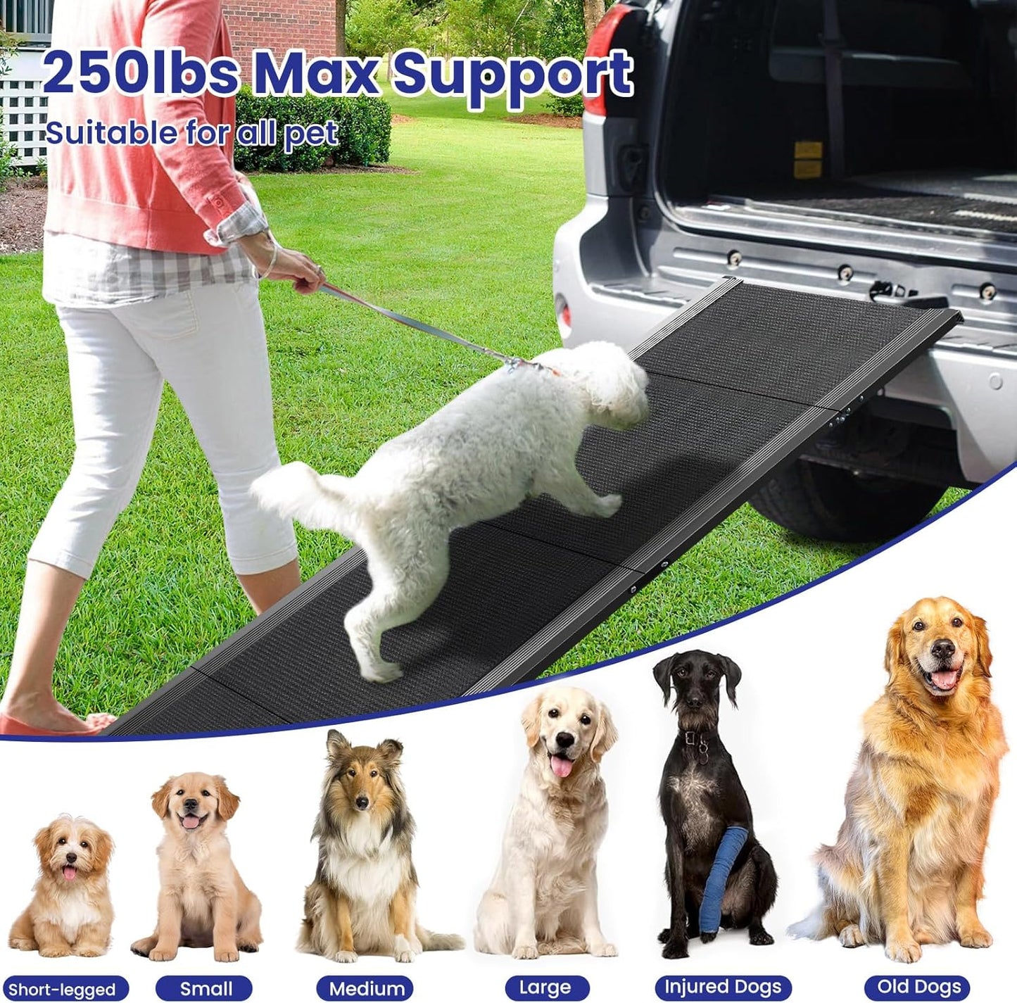 Dog Ramp for Car, 71''x 17'' Extra Long Folding Dog Ramps, Pet Ramp for Large Dogs with Non-Slip Rug Surface, Portable Dog Steps Up to 200LBS, Outdoor Dog Ramp for Car, SUV, Truck