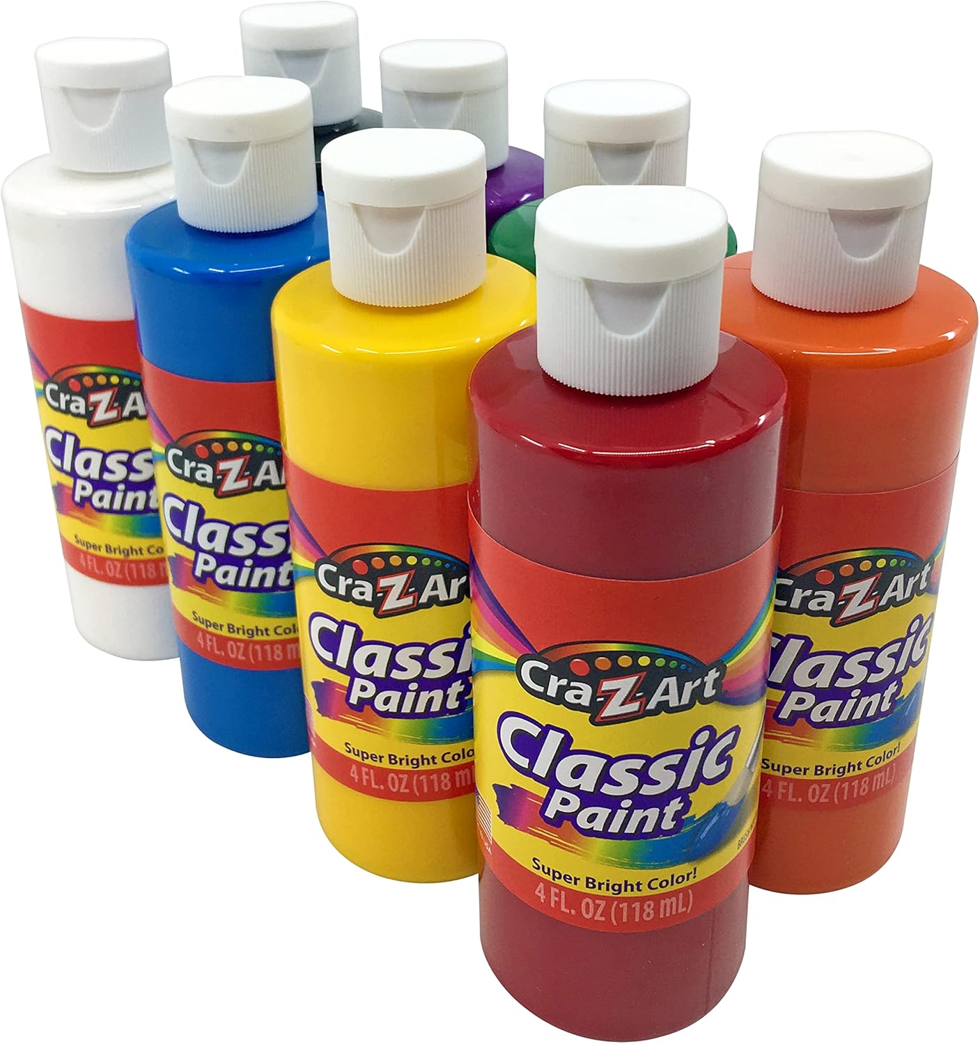 Cra-Z-Art Washable Classic Paint Bulk Pack 8ct, Assorted Colors 4oz each bottle, 32oz