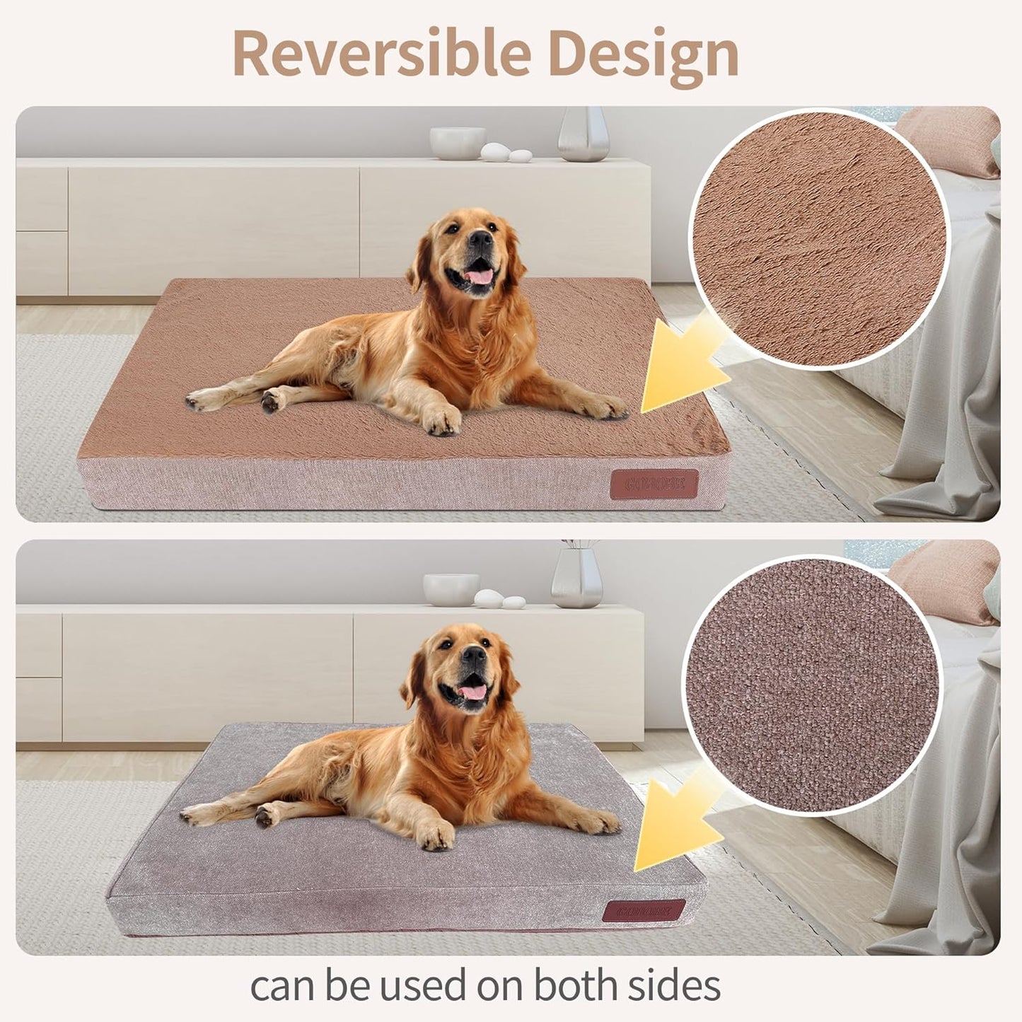 Orthopedic Dog Bed with Egg Crate Foam, Removable Washable Cover Anti-Slip Bottom for Large Breeds, Memory Foam Dog Crate Pad, Perfect for Indoor or Outdoor Comfort Beige Brown 44x32 inch