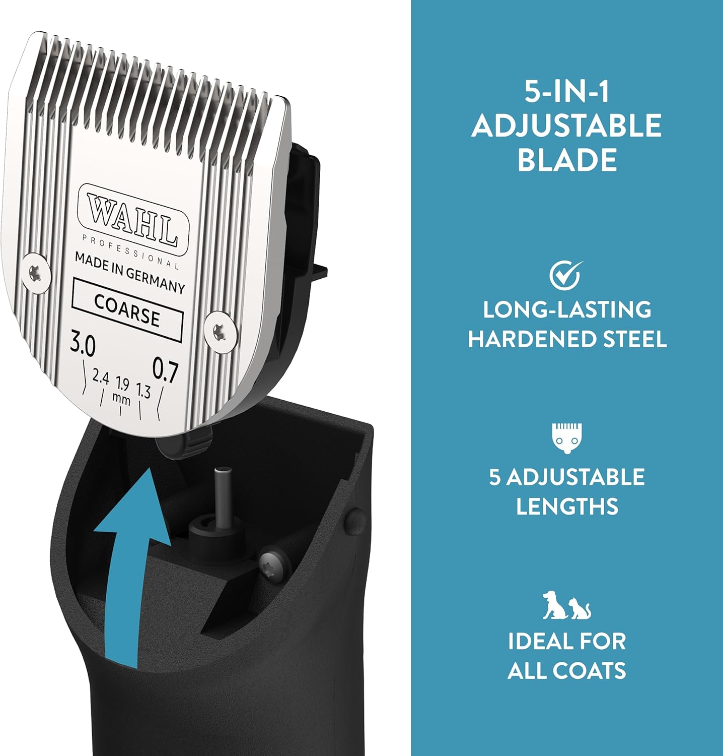 WAHL Professional Animal 5-in-1 Adjustable Blade Arco, Bravura, Chromado, Creativa, Figura, and Motion Pet, Dog, and Horse Clippers - Coarse (2179-401)