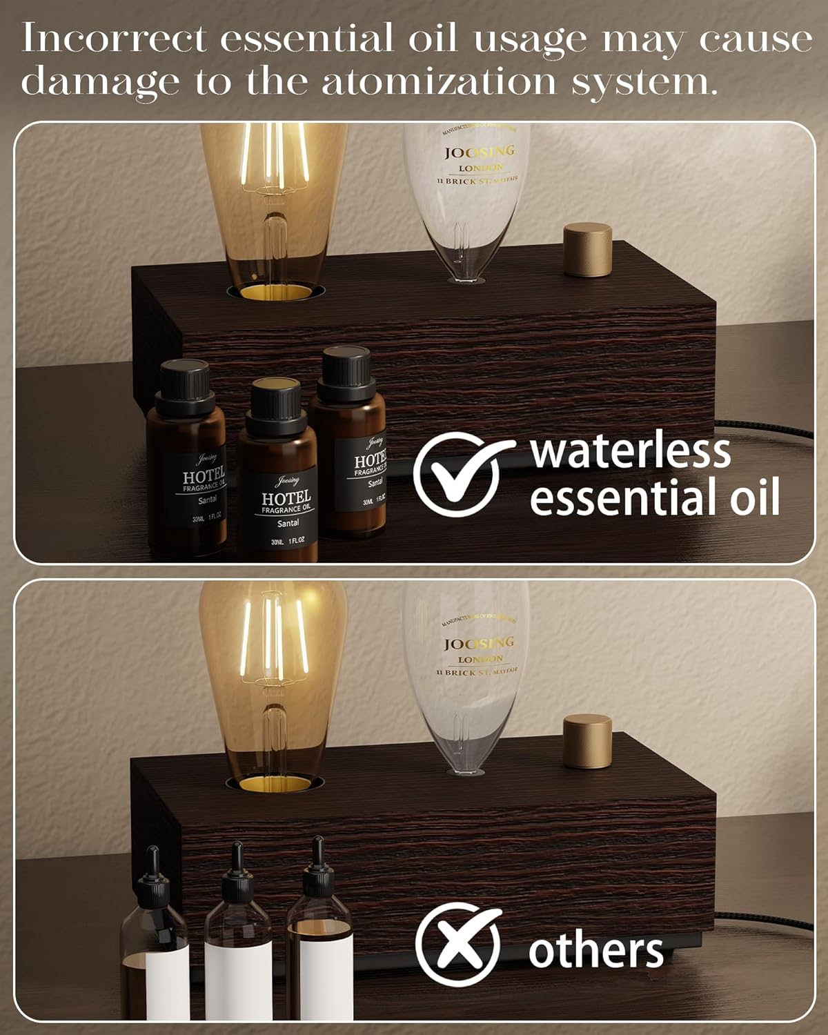 Glass Essential Oil Diffuser with Natural Wood Base, Waterless Aromatherapy Diffusers with Bulb, 3 Color Light Aroma Nebulizer for Home Office Bedroom Yoga | A Gift of Fragrance