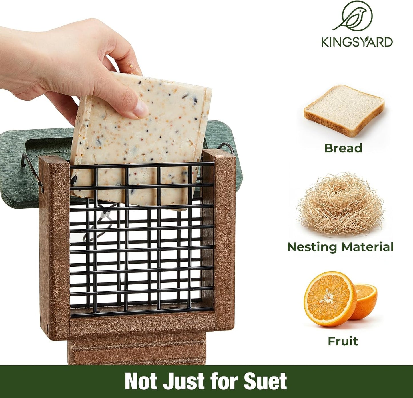 Kingsyard Recycled Plastic Suet Feeder, Tail Prop Suet Feeder for Outside Hanging, Sturdy & Durable, Great for Woodpecker & Clinging Birds, Green