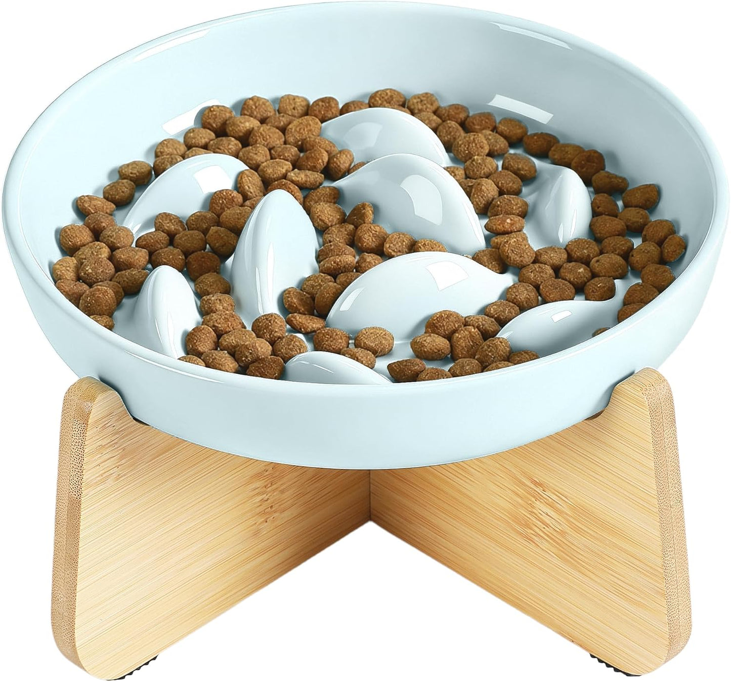 PETTOM Slow Feeder Cat Bowl with Stand, Ceramic Slow Eating Cat Bowl with Higher Edges Fish Pool Design Elevated Food Bowls for Dry and Wet Food Anti-Vomiting Puzzle Feeder for Healthy Eating Diet