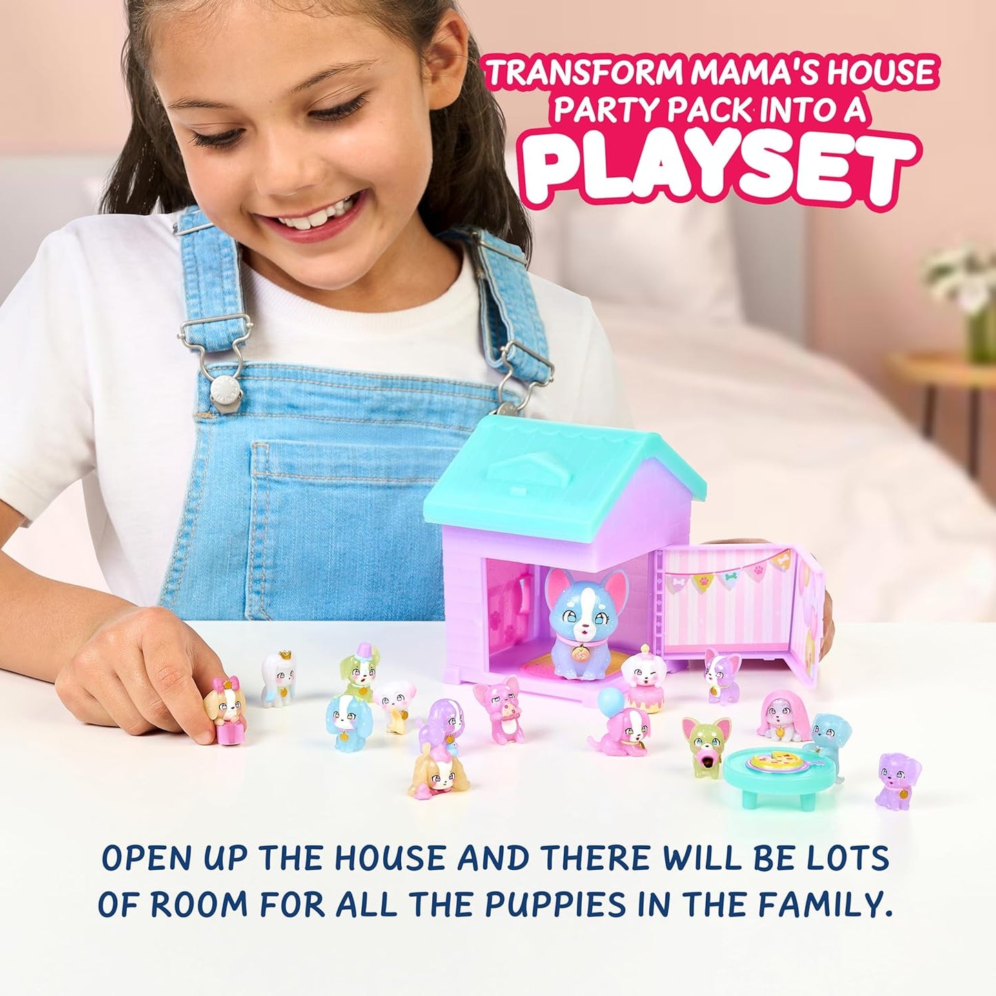 Little Live Pets Puppy House Playset, Mama Surprise Families Little Live Pets Puppy Party Pack, 15 Mini Collectible Puppies, Fold-Out Playset, Miniature Toys, Gift for Kids 5+