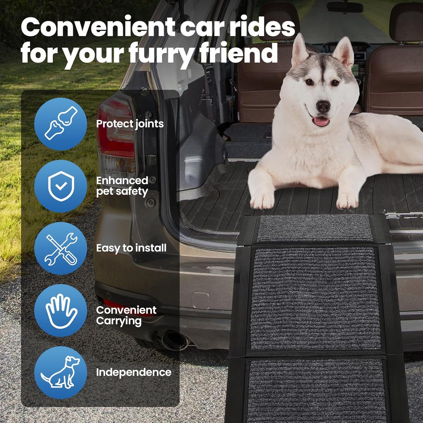Dollate 71" Long Dog Ramp for Car,17" Wide Foldable Dog Ramps for Large Pet with Non-Slip Rug Surface,Up to 250 LBS for Car, SUV & Truck-L