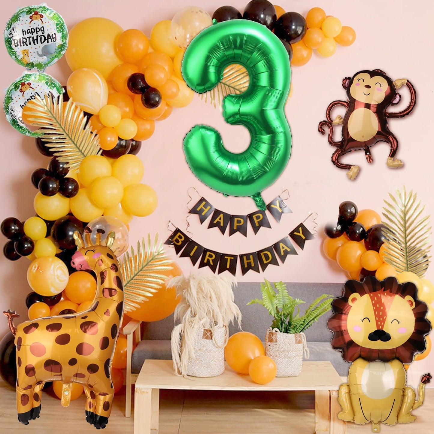 10pcs Jungle Safari Animal Balloons, Cute Jungle Theme Zoo Party Supplies Monkey Elephant Zebra Leopard Crocodile Giraffe Shaped for Birthday Party Decor (Number 3)