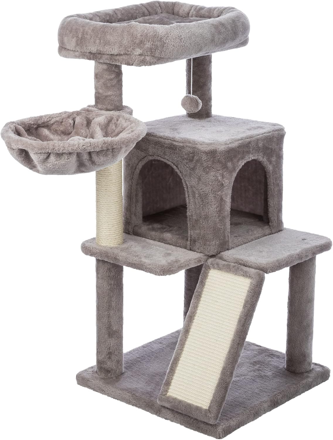 TRIXIE Pepito 39.4" Cat Tower, 3-Level Cat Tree with Sisal Scratching Posts and Ramp, Plush Condo and Hammock