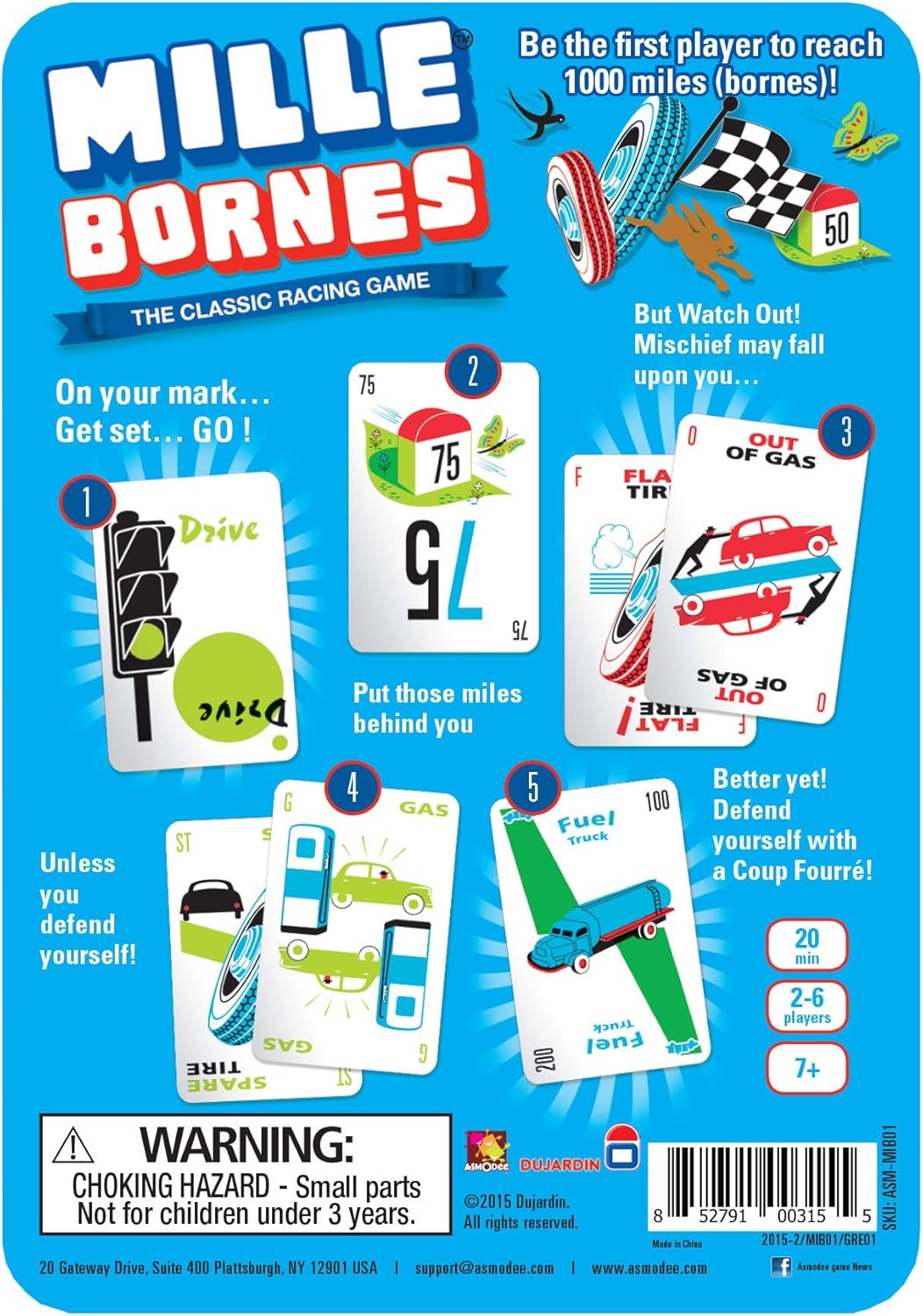 Asmodee Mille Bornes Classic Racing Card Game - Fast-Paced Family Strategy Game for Ages 7+, 2-6 Players, 20 Minute Playtime