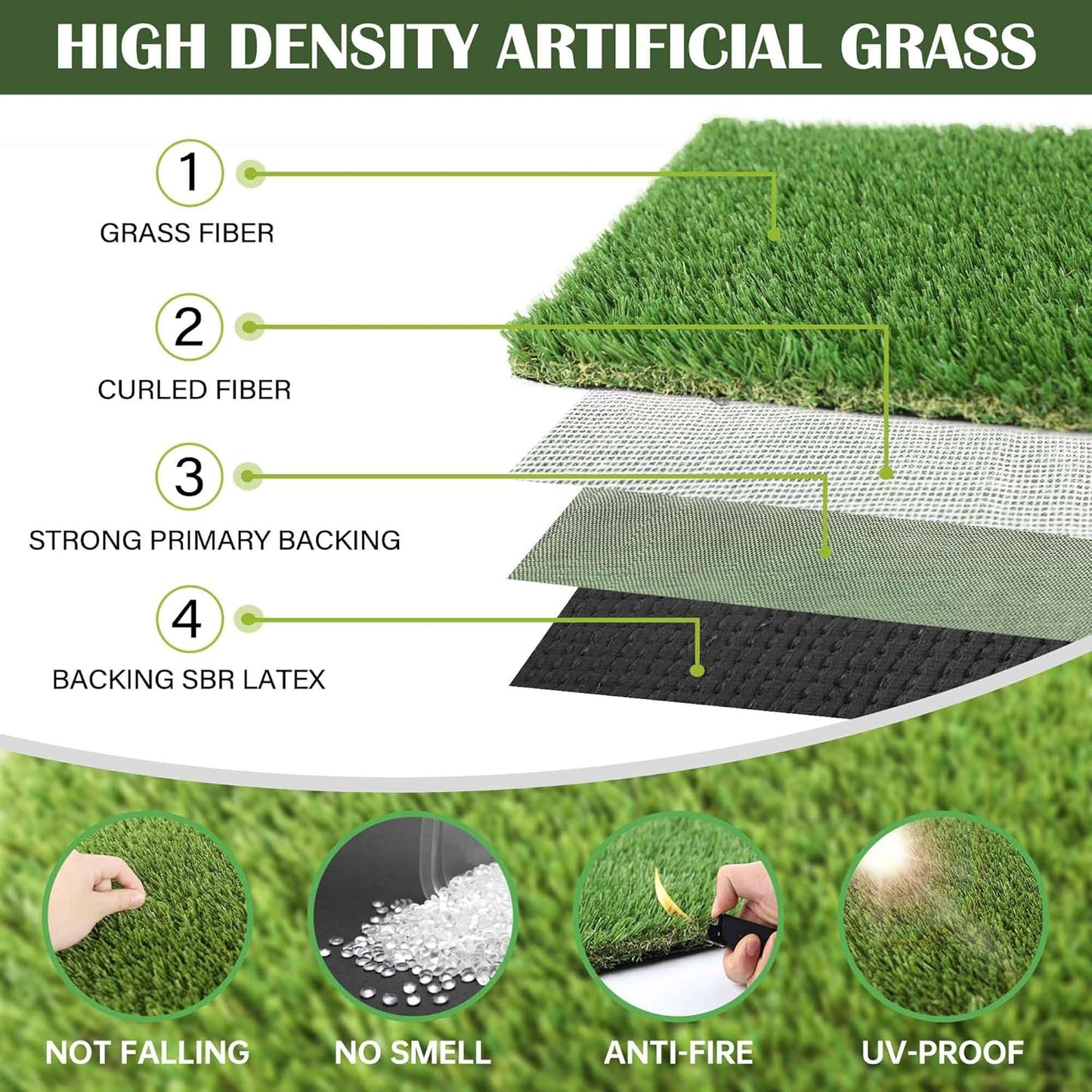 1.38" Artificial Grass Turf 4 x 6 FT, Dog Grass Pads Indoor Outdoor Garden Lawn Landscape Patio Turf Mat Thick Fake Faux Grass Rug Dog Pets Mat for Puppy Potty Training