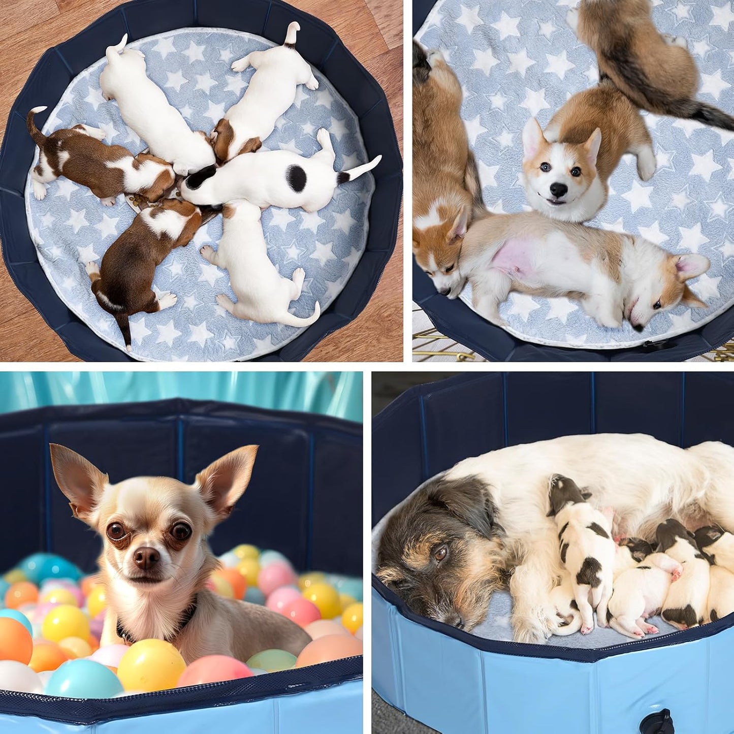 Whelping Pen for Dogs Portable Whelping Box Pool for Small Dogs Puppies with Reusable Pee Pad Washable(Blue,32 x 8 Inch)