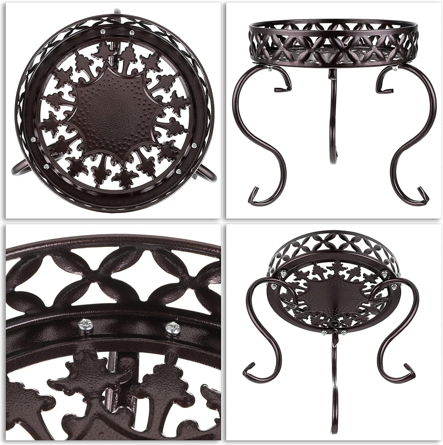 OwnMy Metal Round Plant Stand Indoor Outdoor Flower Pot Holder, Heavy Duty Iron Plant Stand Display Potted Rack for Home, Garden, Patio, Dark Brown