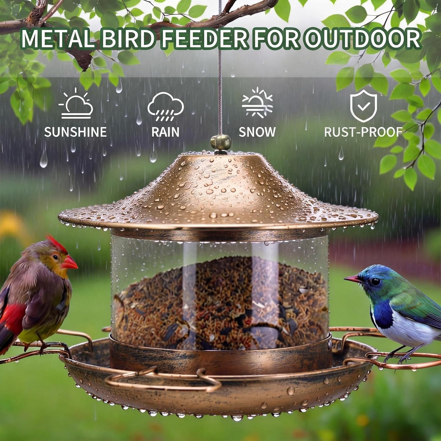 Bird Feeders for Outdoors Hanging, Heavy Duty Metal Bird Feeder for Wild Birds, 4.5Lbs Large Capacity Weatherproof Birdfeeder for Outside Garden Yard,Easy to Clean and Fill, (Bronze)