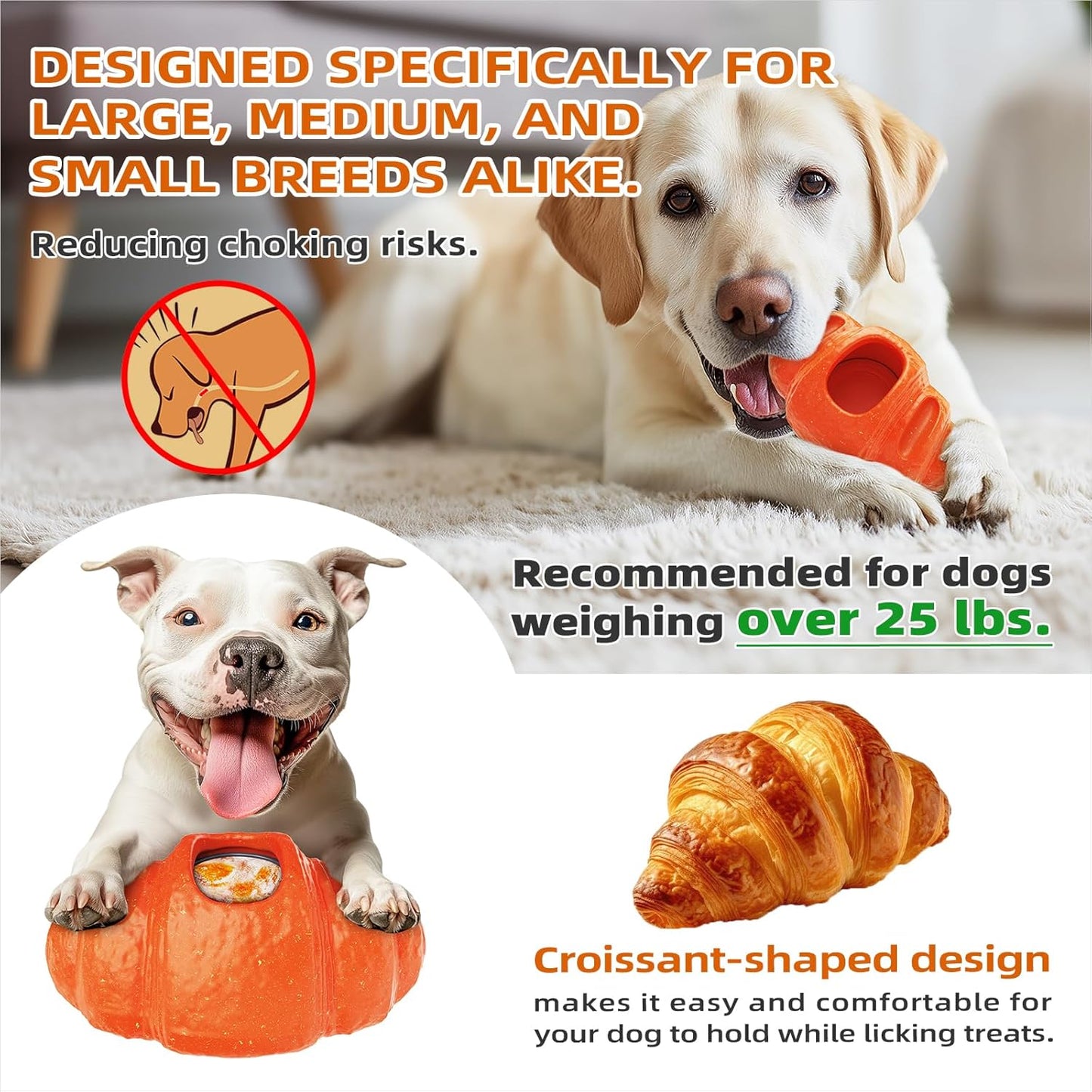 KADTC - All in ONE - 3 in 1 - Large Size Indestructible Croissant Dog Fillable Toy Peanut Butter Filler Freeze Frozen Lick Treat Tray Durable Tough Chew Toys for Aggressive Chewers Breed Dogs UV2