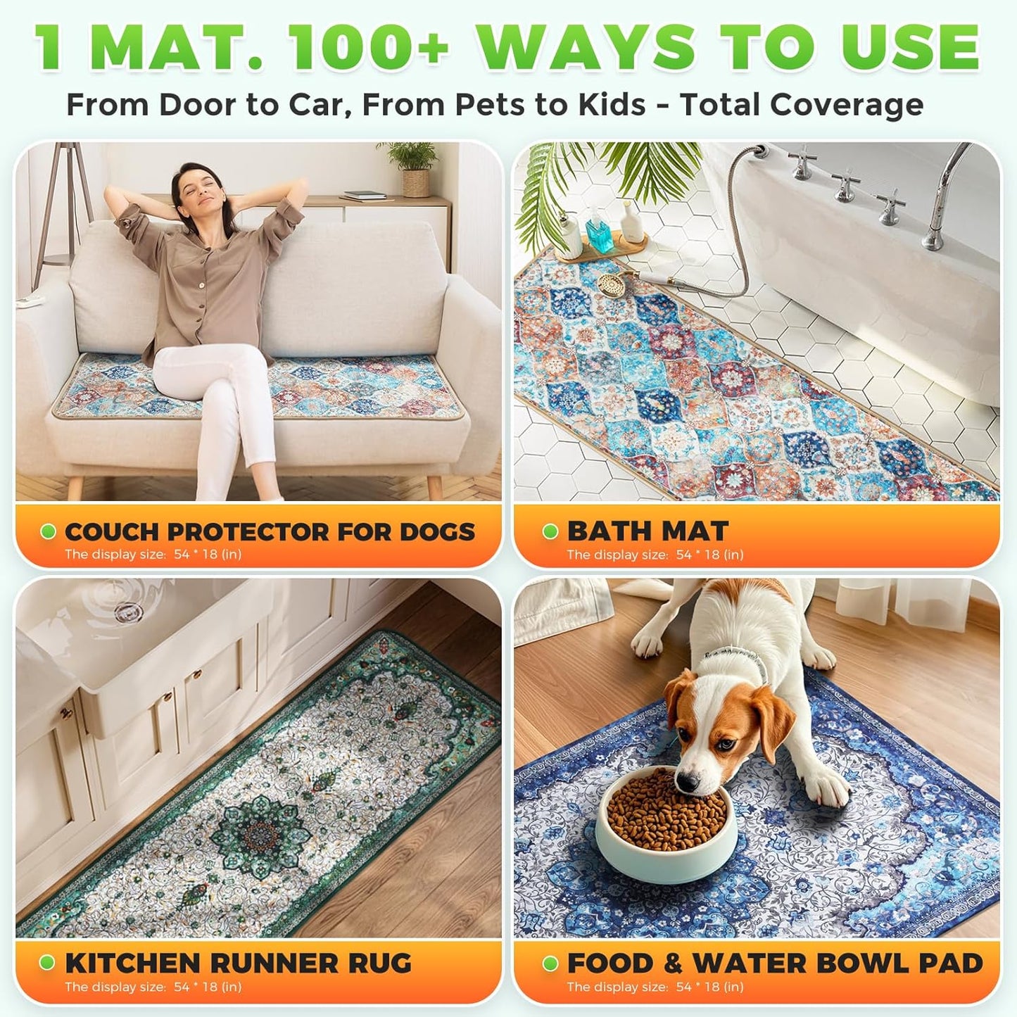 Hompet 2 Pack Super Absorbent Dog Door Mat for Muddy Paws, Washable Pee Pads for Dogs, Reusable Puppy Training Pads, Quick Dry Non-Slip Pet Entryway Rug, Leak-Proof Potty Pad for Indoor Floors 18x54