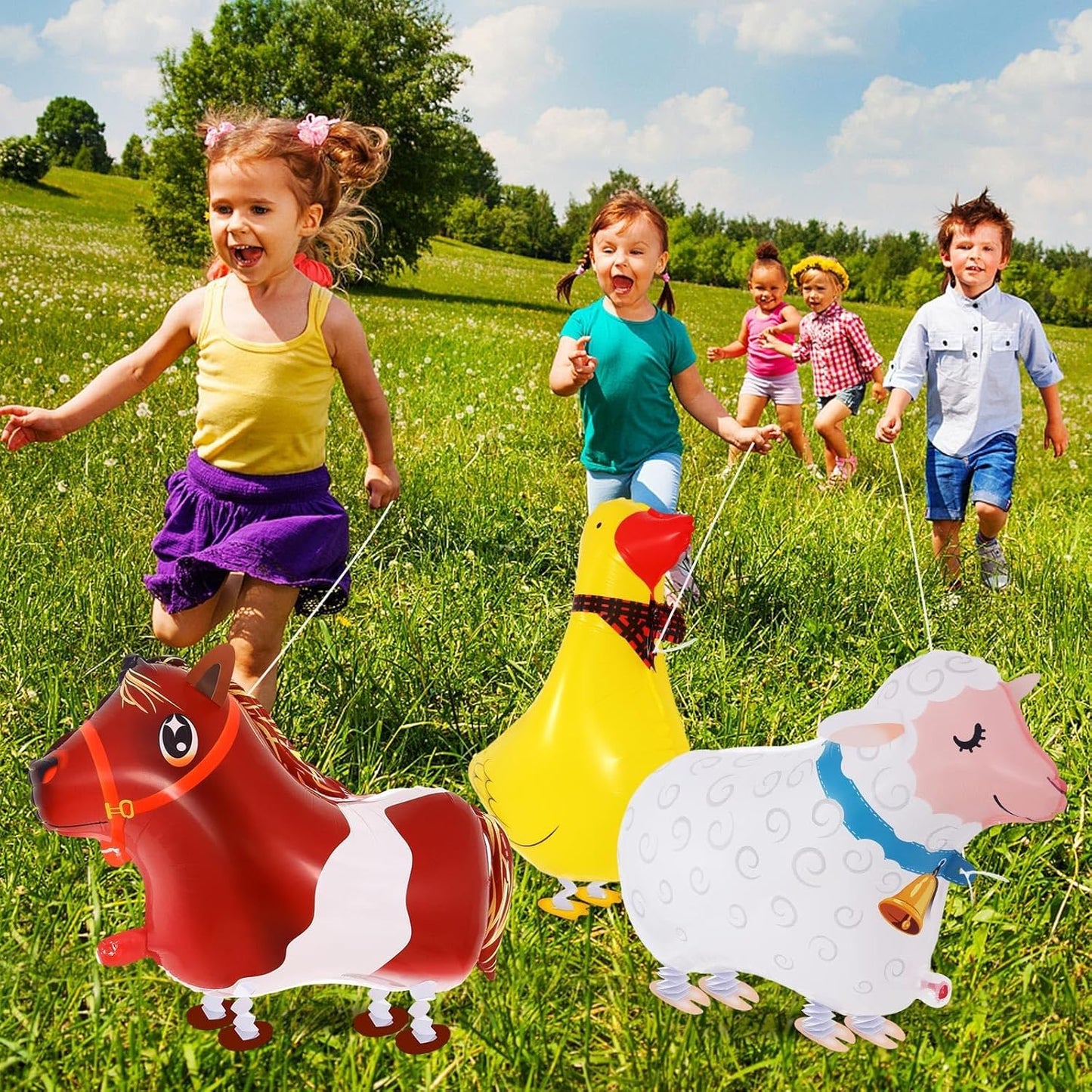 6 Pcs Walking Animal Balloons, Farm Animals Balloons, Walking Foil Mylar Balloon, Farm Birthday Decorations for Farm Theme Party Supplies (Animal)