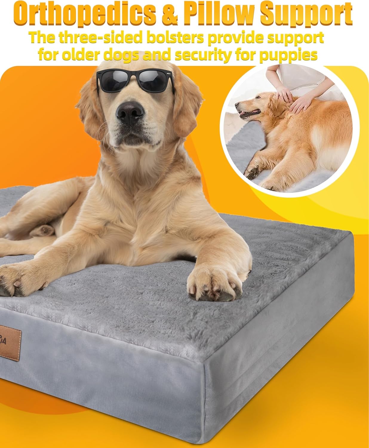 Sytopia Washable Orthopedic Dog Beds, Chew Proof Dog Crate Pad, 42" Orthopedic Tough Dog Mats for Large Dogs, Waterproof and Anti-Slip Bottom – XL