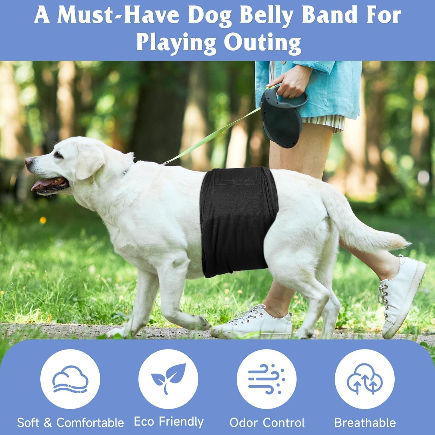 Reusable Dog Diapers Male 3Pcs, Premium Washable Belly Band for Male Dogs Large, High Absorbing Male Dog Wraps for Doggie in Incontinence, Excitable Urination and Training(Black, L)