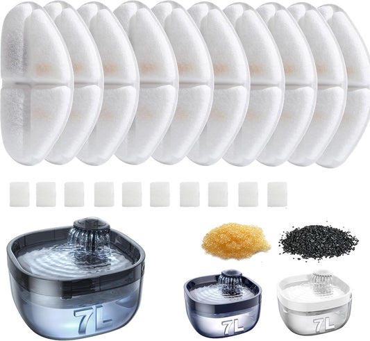 10 Pack Filter Replacement and 10 Pack Pump sponges for FEELNEEDY 7L Dog Water Fountain Pet Water Fountain (FN-W05)