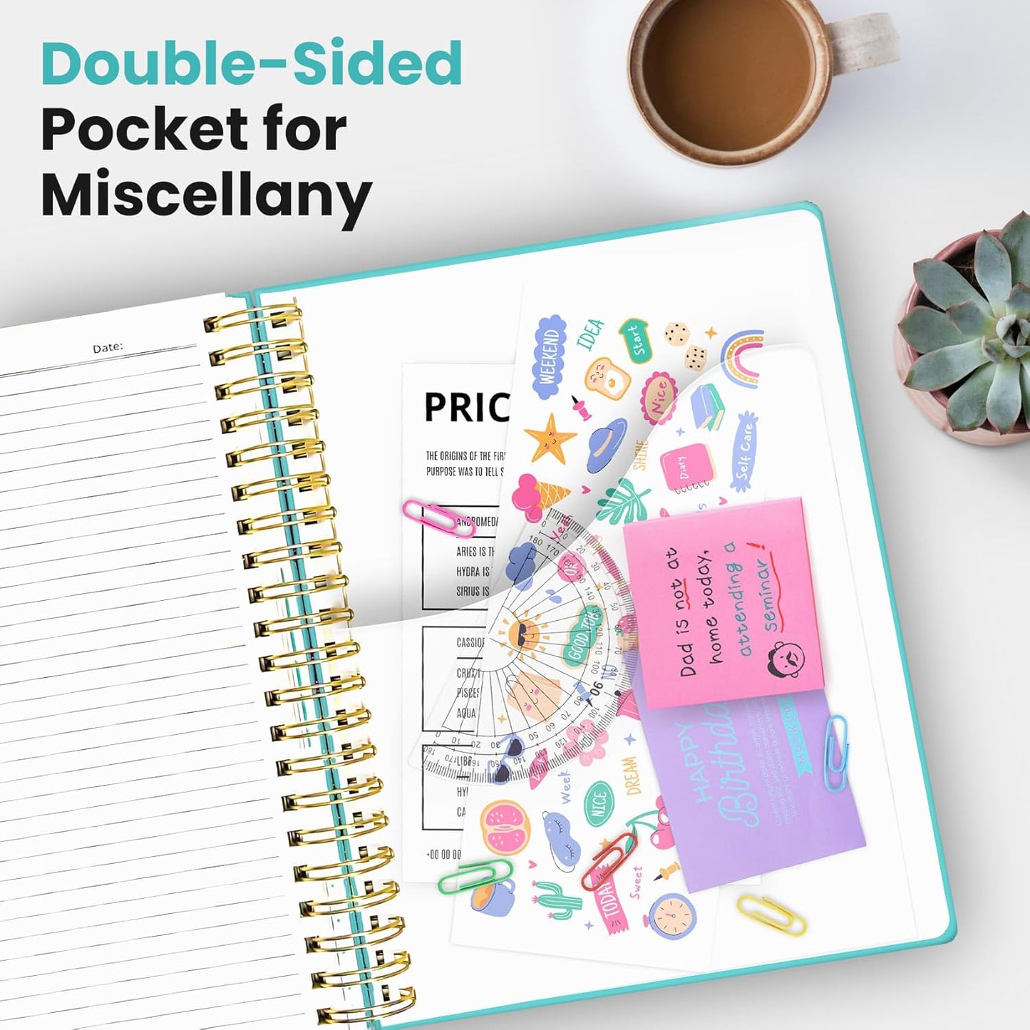 Hardcover Spiral Journal Notebooks for Work With Removable Dividers & Tabs, 8.5"x11" 5 Subject Notebook for Note Taking & Organizer, A4 College Ruled Lined Journal for Women & Writing, Aquamarine, 280 Pages