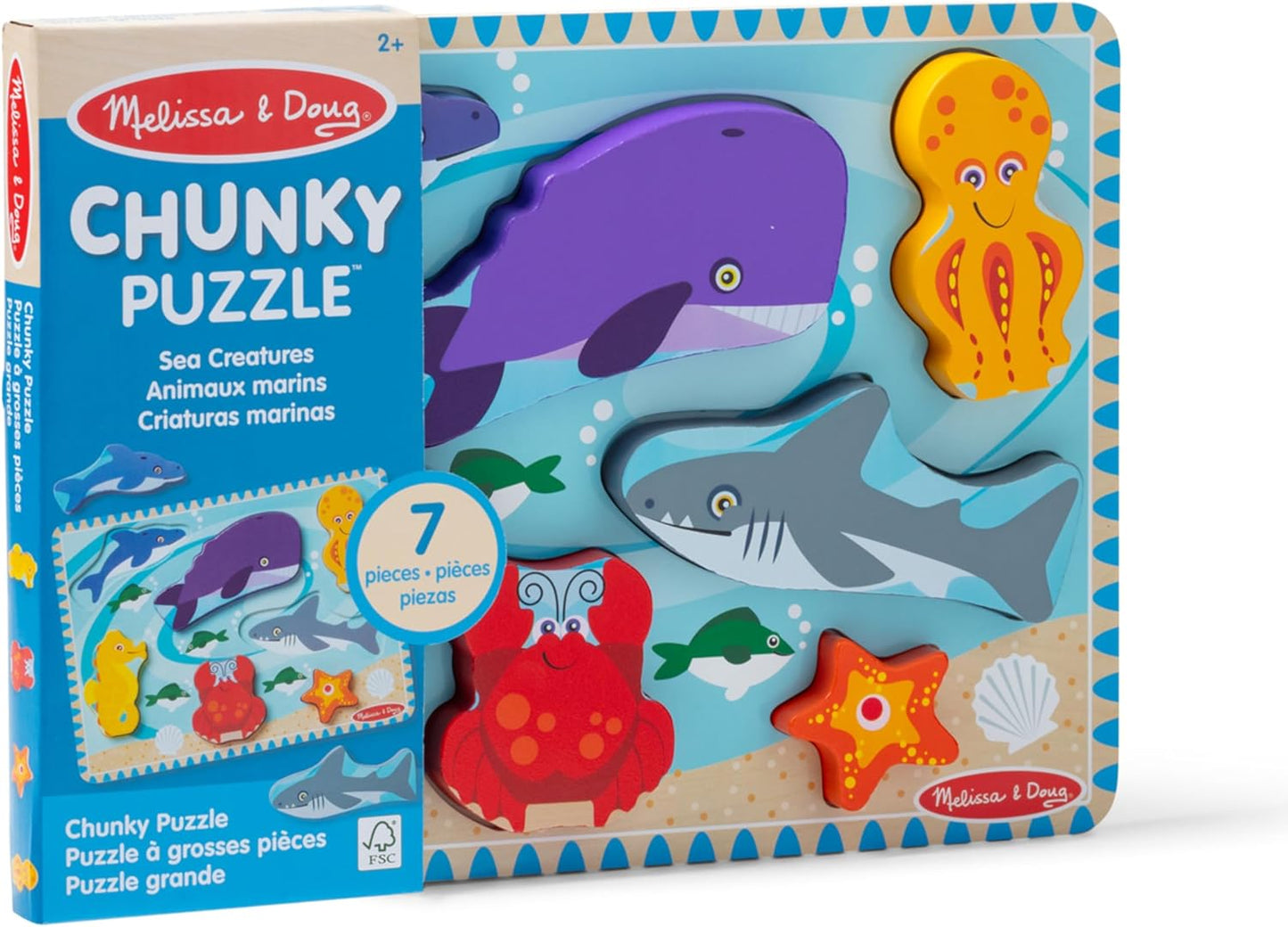 Melissa & Doug Sea Creatures Ocean Wooden Chunky Puzzle - 7 Pieces