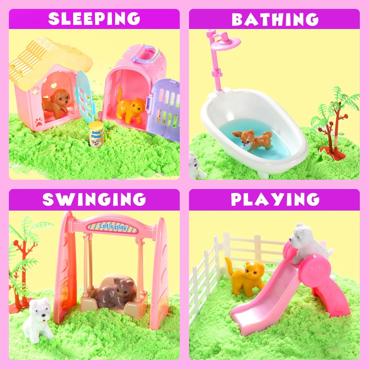 Pet Sensory bin,Dog and Cat Sandbox for Kids,Kids Play Sand Kit,Pet Play Set with Sensory Sand,Pet Care Play Set,Role Pretend Play Beach Toy Birthday Gift for Girls Boys 3 4 5 6 Years Old