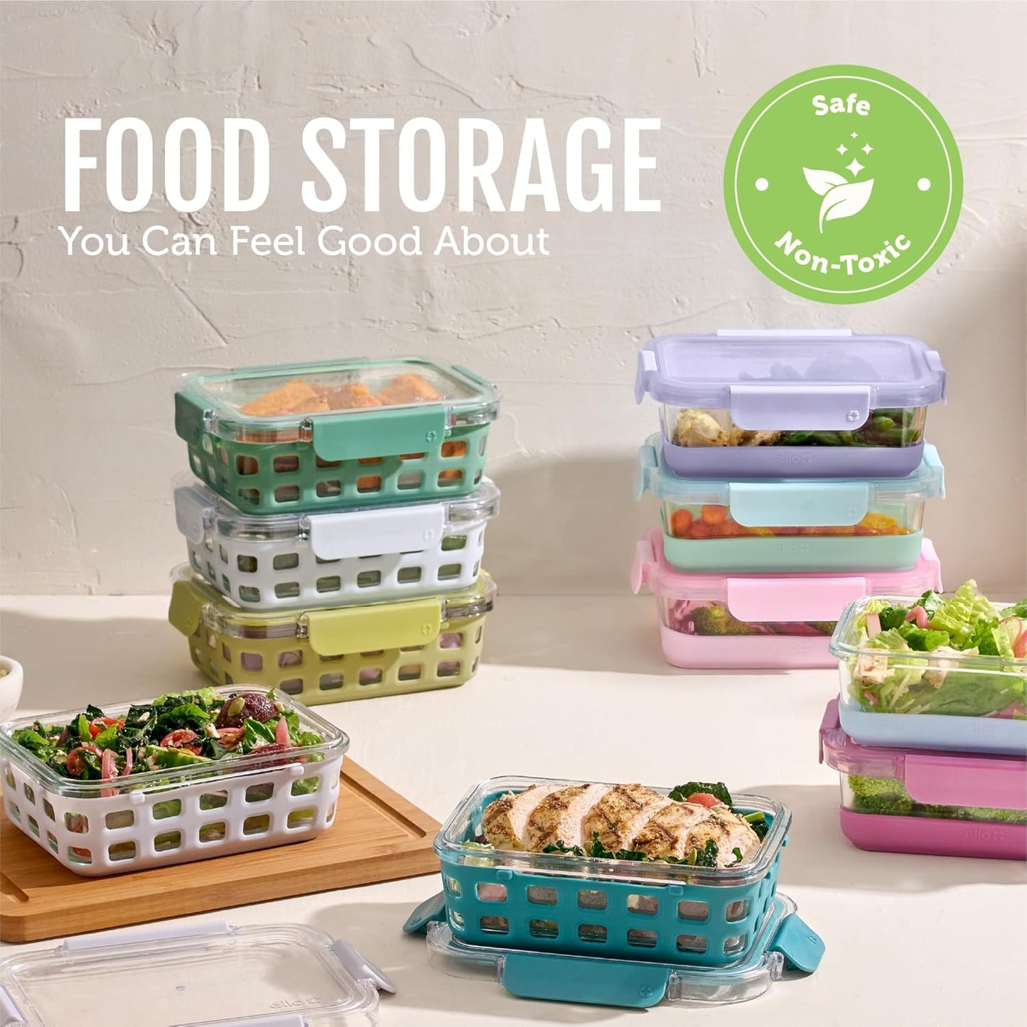 Ello Duraglass 3.4 Cup Meal Prep Sets 10Pc, 5 Pack Set- Glass Food Storage Container with Silicone Sleeve and Airtight BPA-Free Plastic Lids, Dishwasher, Microwave, and Freezer Safe, Fruit Salad