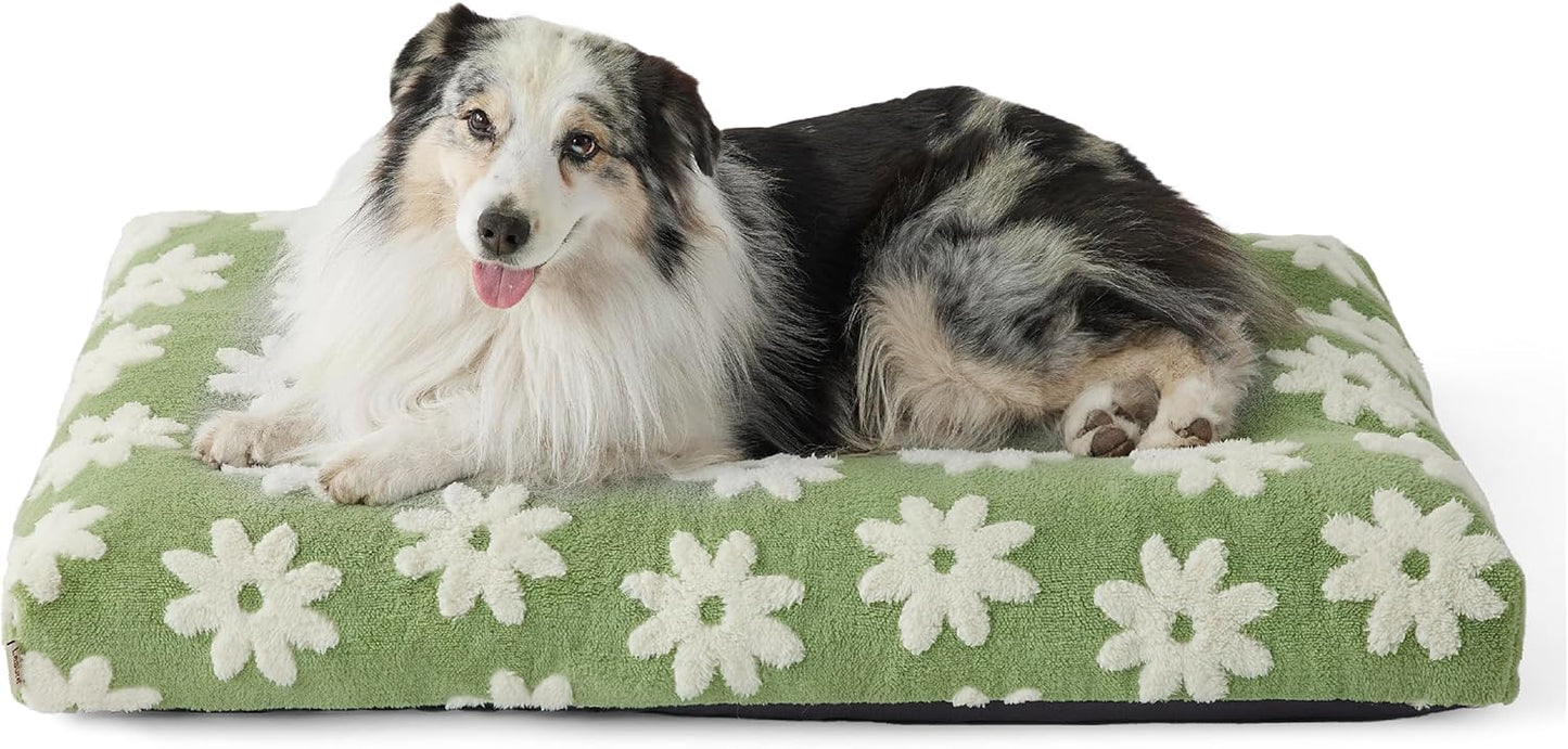 LE SURE XLarge Dog Bed-Thick Shredded Chopped Foam Pet Bed Indoor with Removable Cover, Cute Modern Fuzzy Plush & Anti Slip Bottom, Green