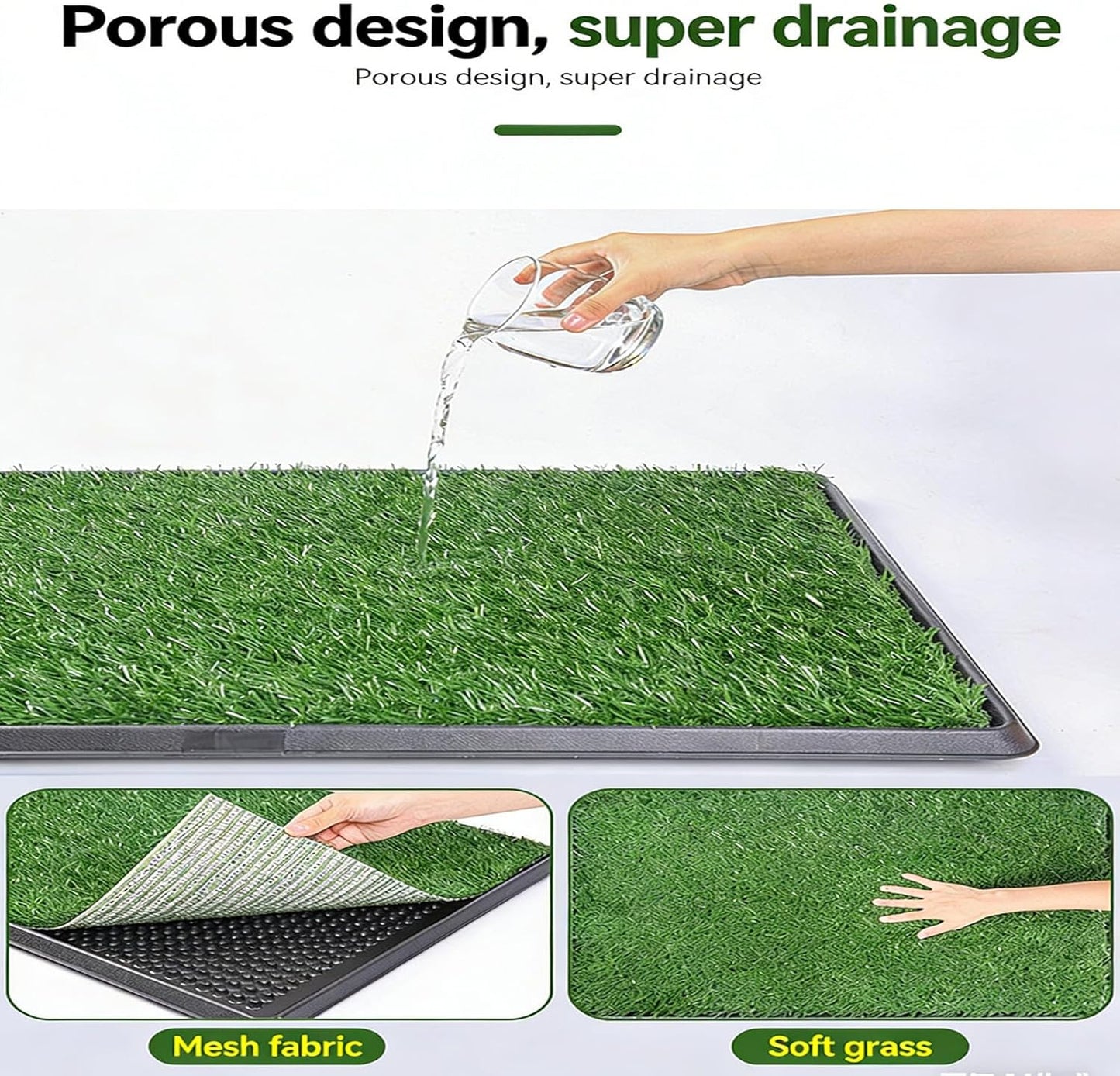 Artificial Grass Dog Potty Pad with Tray, Washable 3-Layer Reusable Puppy Training Pad for Indoor Outdoor Use, Small Medium Dogs, Realistic Turf Potty System (S)