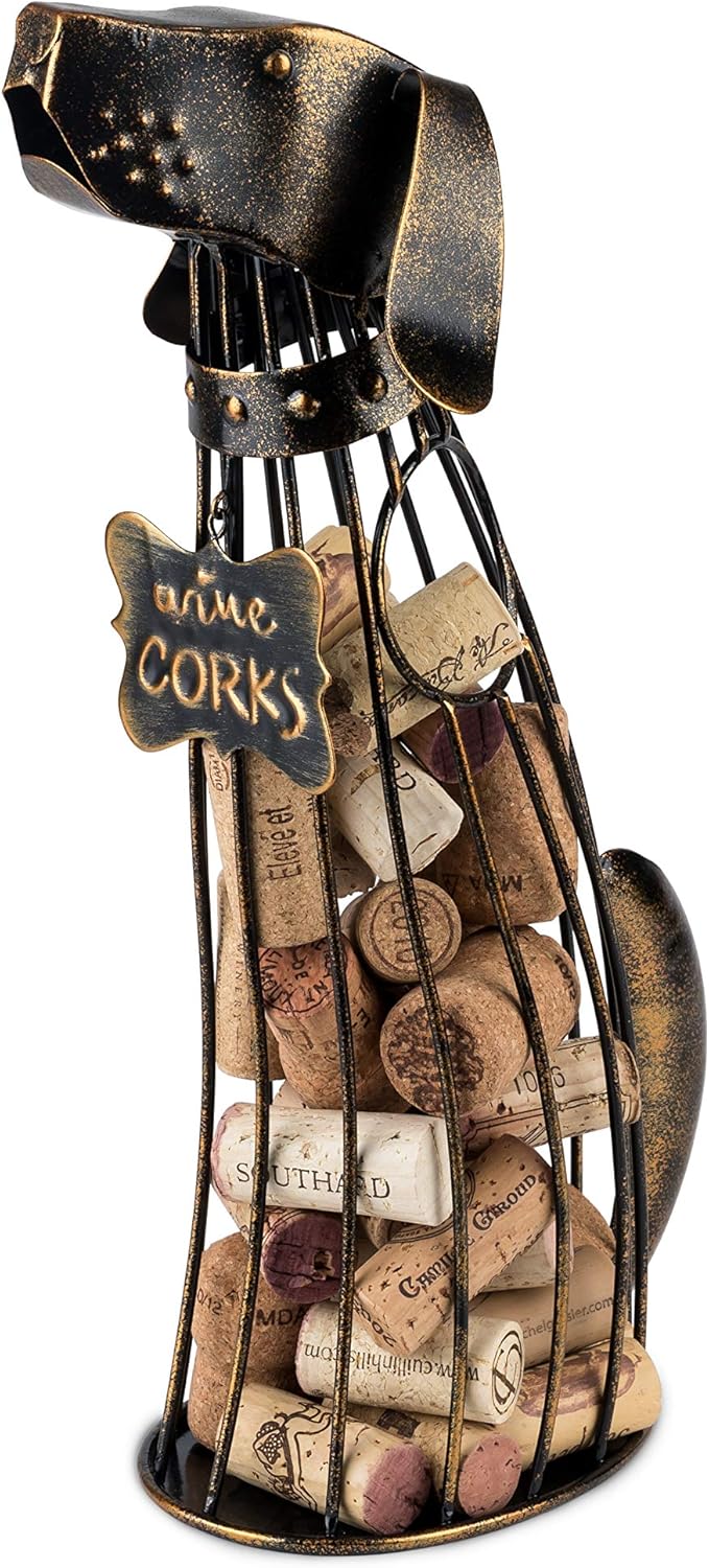 True Dog Wine Cork Holder Decorative in Metal with Bronze Finish, Corks Display Holders, Home Bar Accessories, Kitchen and Dining Room Decor, Set of 1