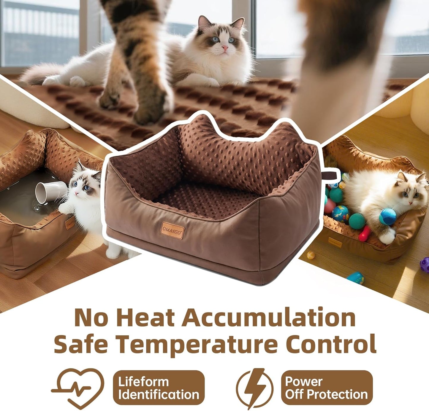 Heated Cat Bed Indoor - Heated Dog Bed with Auto Temperature Control, Thermo-Snuggle Cup Bomber Soft Pet Bed for Large Cats & Small Dogs, Machine Washable, Waterproof Heated Pad, Safety Listed - Gray