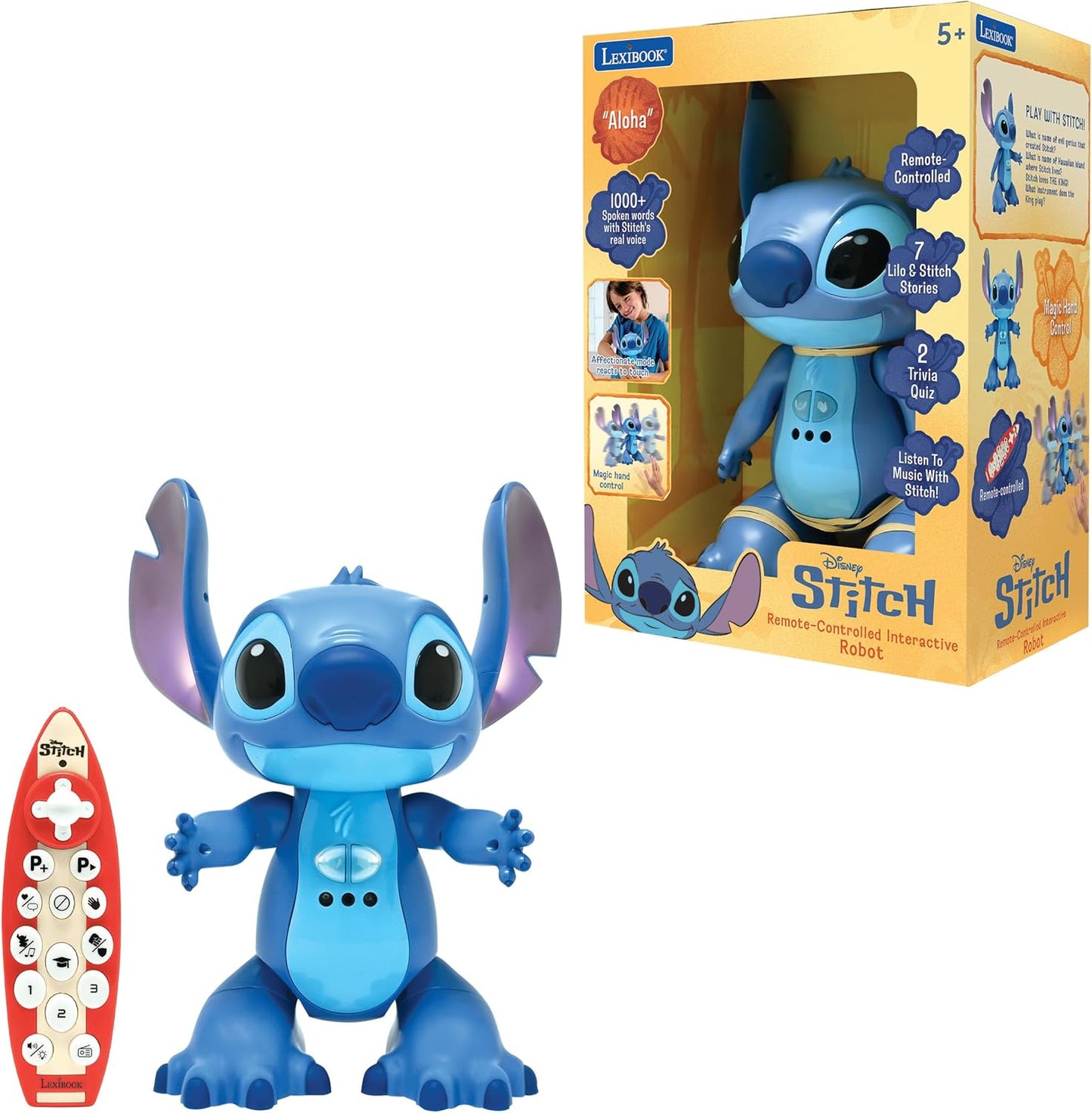 LEXiBOOK, Disney Stitch, English Remote Controlled Interactive Robot, Gesture and Remote Control, Touch Sensitive, Programmable, Two Speed, Blue, STITCHEN