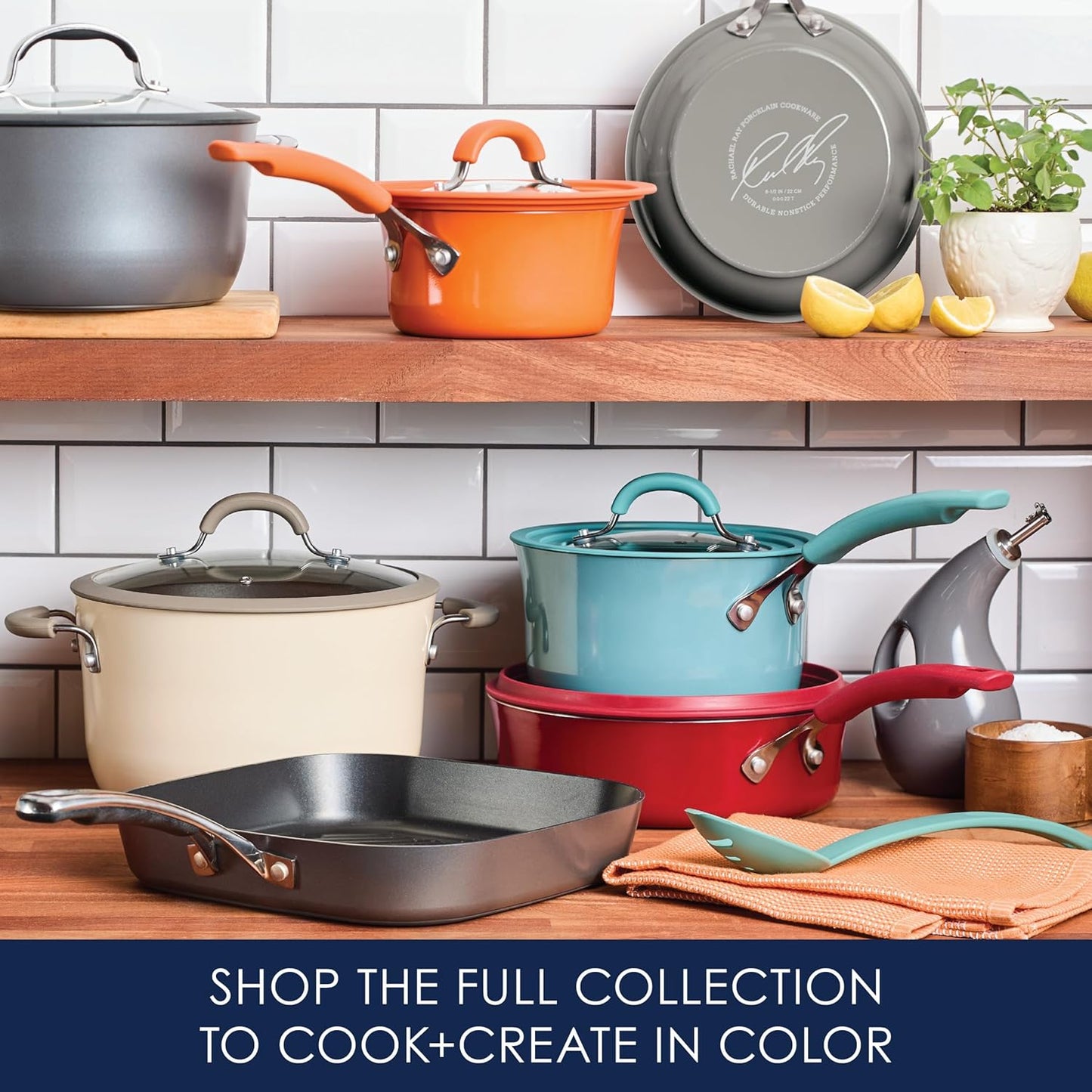 Rachael Ray Cook + Create Nonstick Cookware/Pots and Pan Set, 10 Piece, Gray