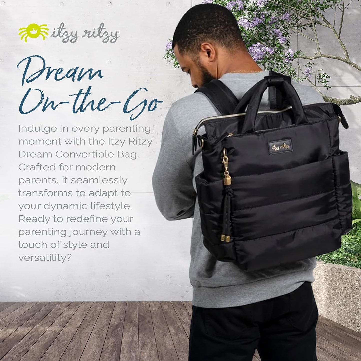 Itzy Ritzy Dream Convertible Diaper Bag Tote Backpack - Baby Diaper Bag with 14 Pockets, Changing Pad & More (Midnight Black)