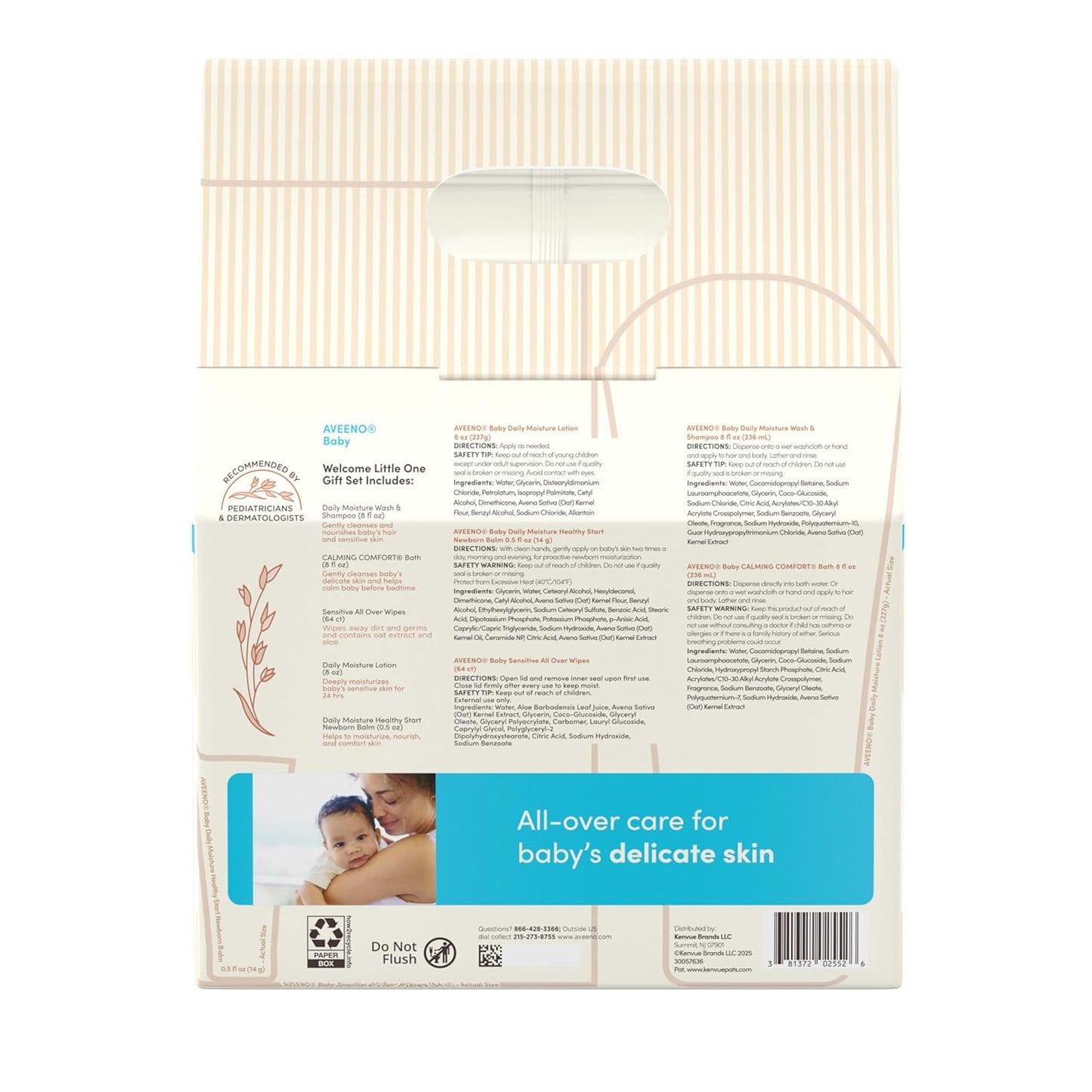 Aveeno Baby Welcome Little One Gift Set, Skincare Set with Nourishing Body Wash & Shampoo, Calming Bath Wash, All Over Wipes, Daily Moisturizing Lotion, & Balm, 5 Items