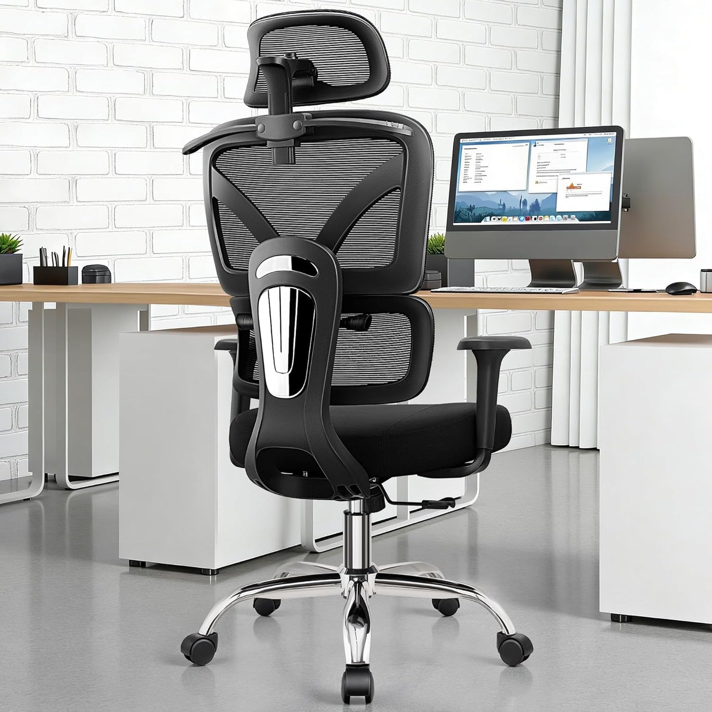 Ergonomic Office Desk Chair, High Back Mesh Office Chair with Adjustable Lumbar Support, 3D Headrest, Big and Tall Home Computer Desk Chairs Comfy for Work, Gaming, 300lbs, Black