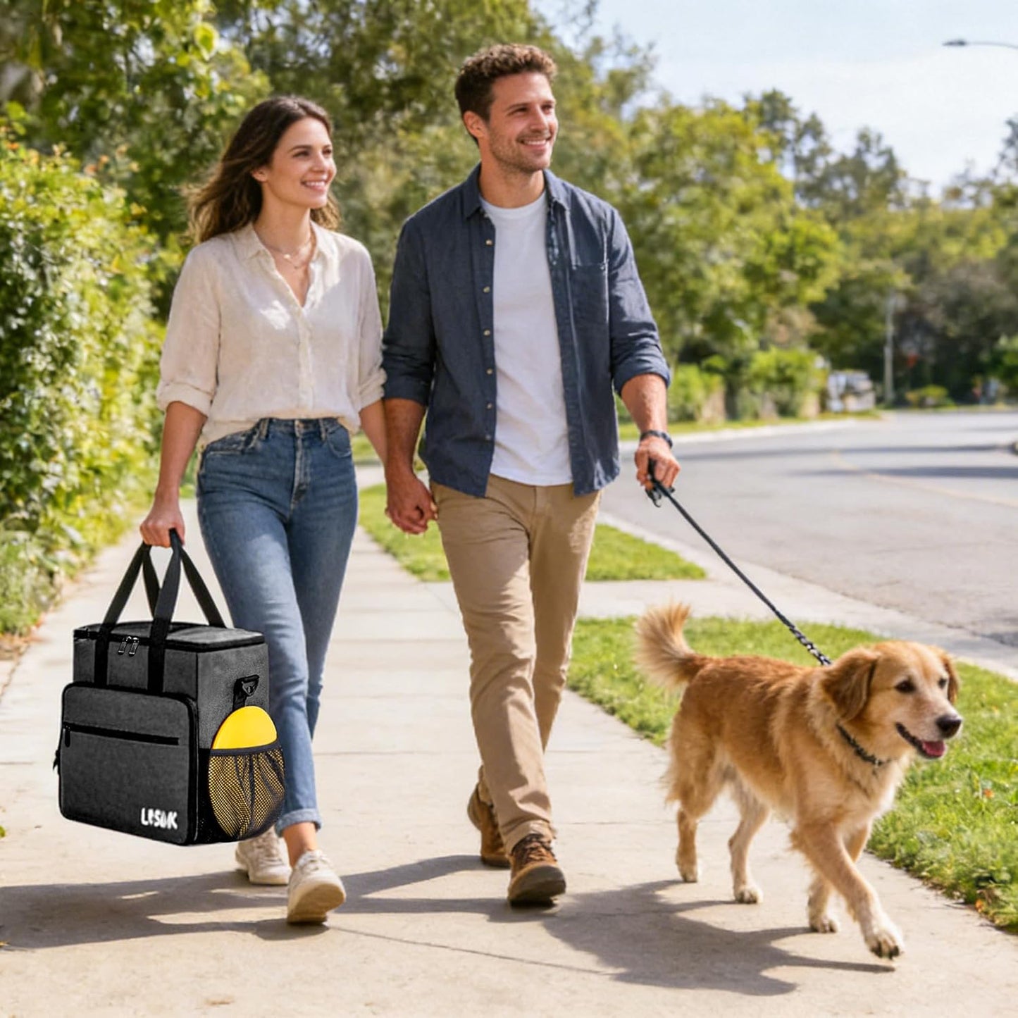 Dog Travel Bag, Large Pet Travel Set with Multi-Function Pockets, 2 Food Storage Containers, 2 Collapsible Bowls, 1 Feeding Mat for Pet Supplies, Road Trip Essentials, Weekend Camping (Black)