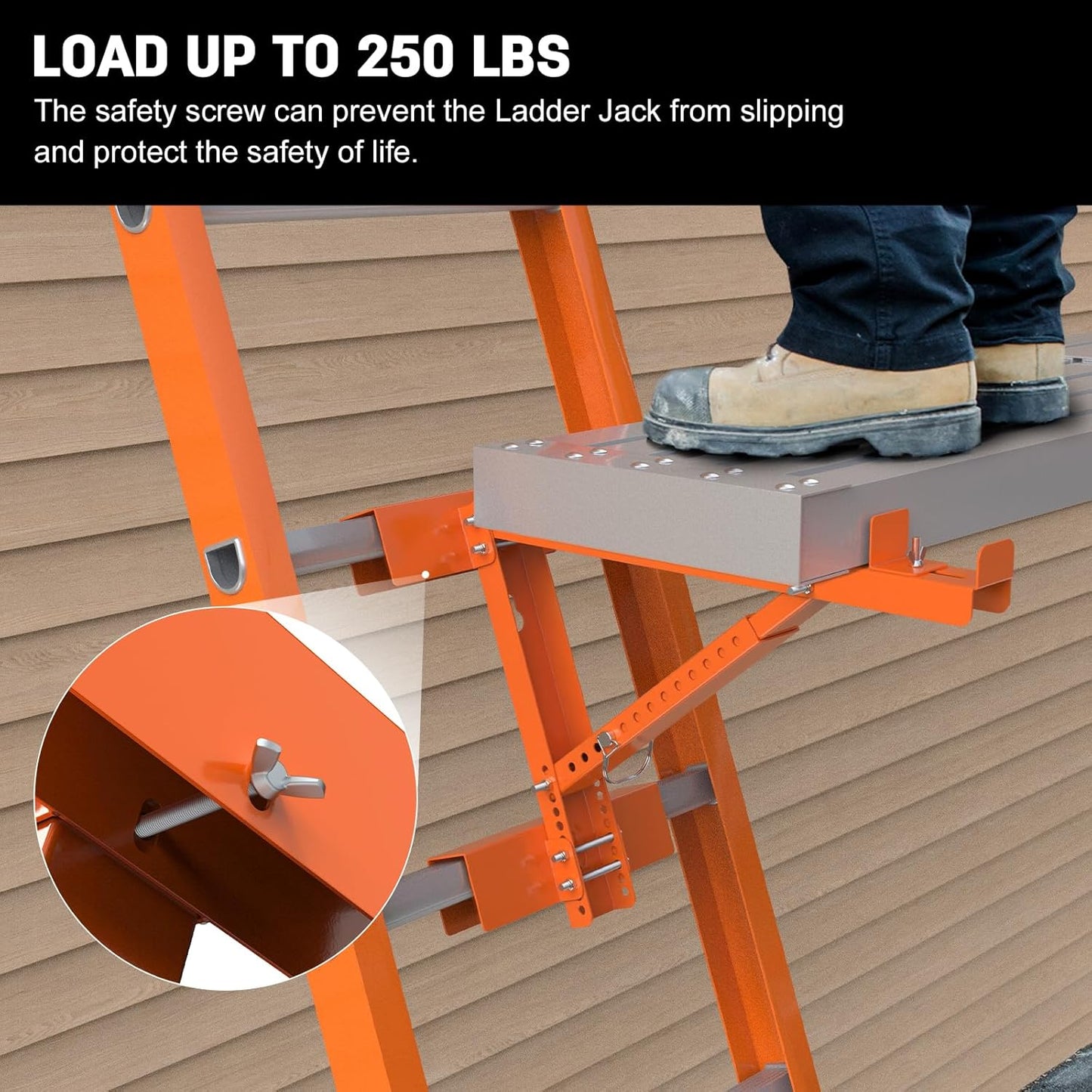 New Upgraded Adjustable Ladder Jacks 2 Pack for Scaffolding Platform, Two-Rung Short Body Extension Ladder Jack Scaffold Bracket, Orange Ladder Platform Accessories Ladder Jack Part for Working Stage