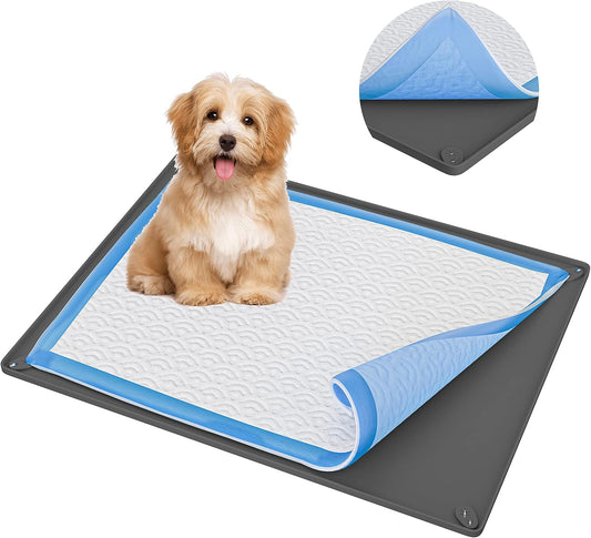 TidyFriend Pee Pad Holder Tray with Corner Clip 28 x 30 Inches - Easy to Clean & Store, No Spill Silicon Training Pad for Dogs (Grey)