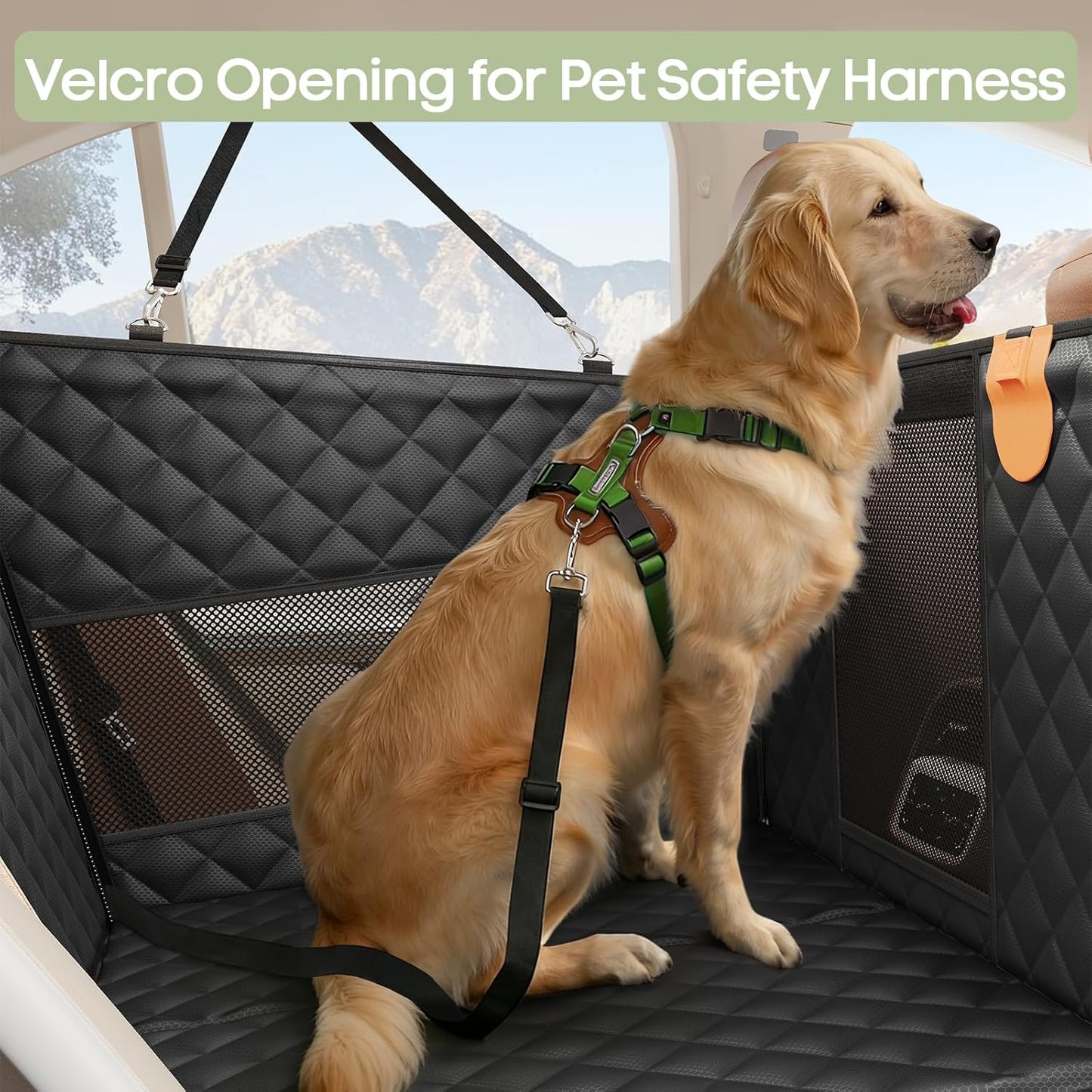 Dog Car Seat for Large Medium Dogs, Back Seat Extender for Pets with Hard Bottom, Strong Support Waterproof Dog Seat Cover with 3 Mesh Windows for Cars, Trucks and SUVs