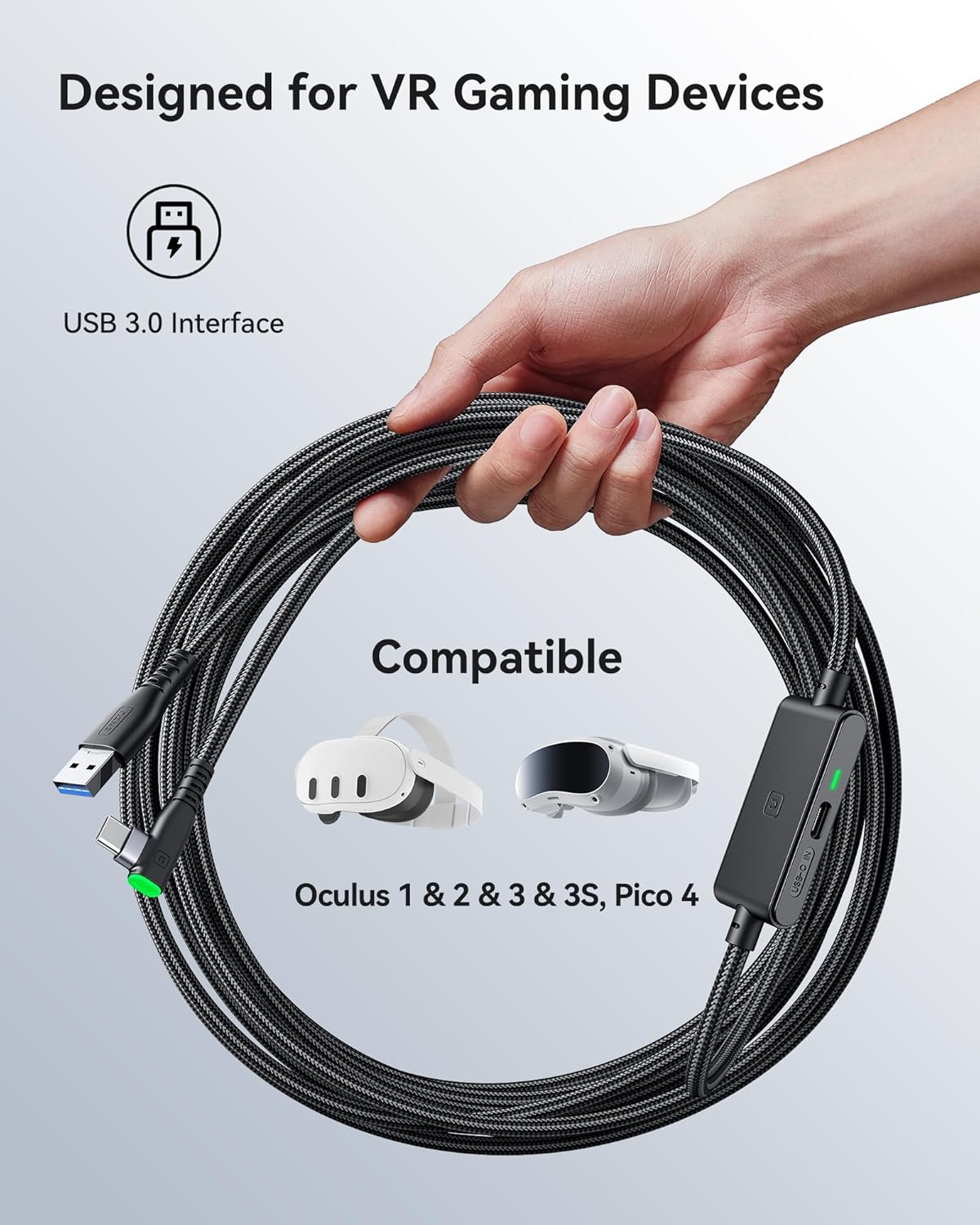 INIU Link Cable, [16FT 5m] VR Cable USB 3.0 High Speed Type C Charger Cable Fast Charging While Playing,USB to USB C Cable for Meta Oculus Quest 3S 3 2 Pico 4 Accessories and Gaming PC Steam VR