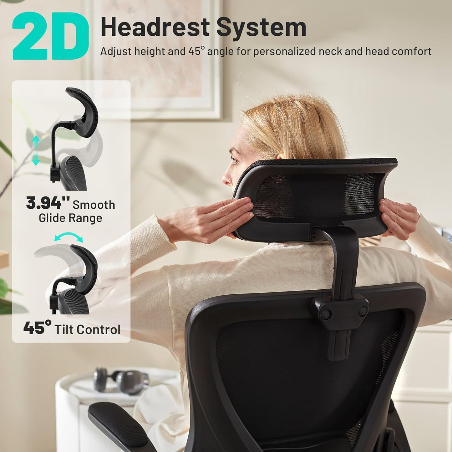 AreShark Office Chair - Ergonomic Desk Chair Breathable Mesh Chair with 2D Headrest & Adjustable Lumbar Support - Executive High Back Rolling Swivel Computer Gaming Chair with Wheels Flip-up Armrests