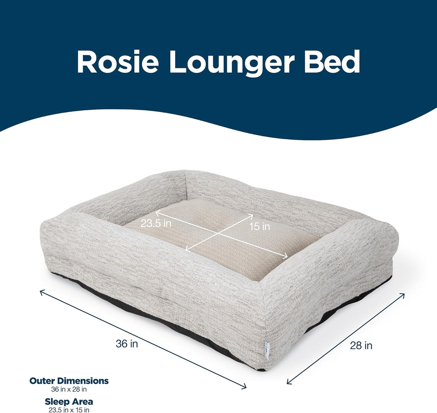 Petmate La-Z-Boy Rosie Lounger Large Dog Bed Cream 36x28 Inches for Dogs up to 50lbs with Durable Removable Washable Cover