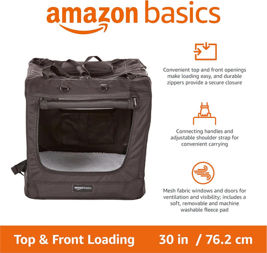 Amazon Basics Portable Soft Pet Dog Crate Carrier Kennel with Mesh Windows, Foldable, 30 x 21 x 21 inches, Black