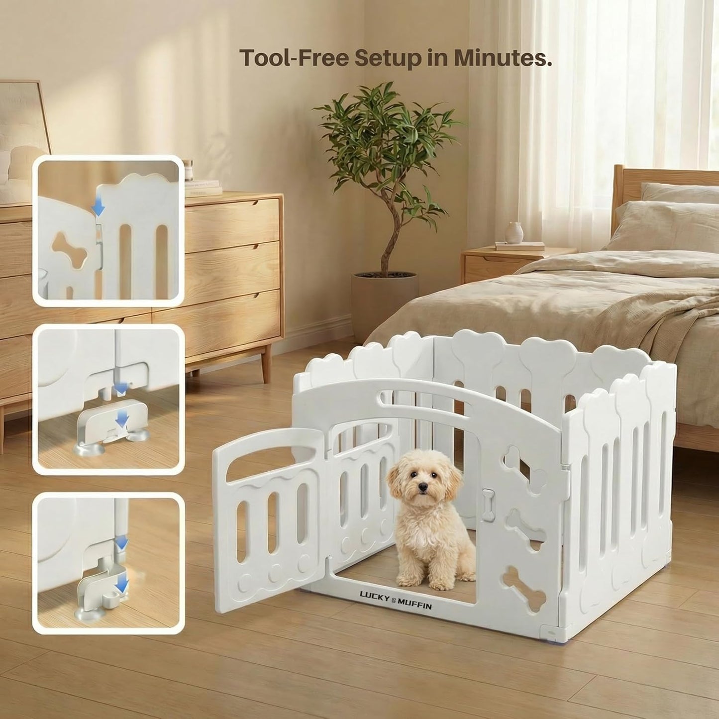 Dog Playpen for Small Dogs, 4-Panel Compact Indoor Puppy Playpen, 24" Tall Non-Toxic Premium HDPE Panels, 30"x30"x24", Stable on Smooth Floors, Tool-Free Setup (White)