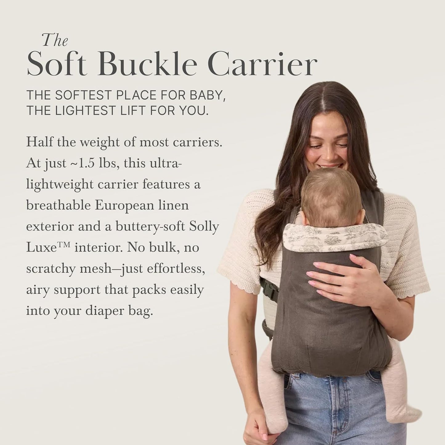 Solly Baby Soft Buckle Carrier, Buttery Soft Baby Carrier Infant to Toddler 10-45 Lbs., Ergonomic Design, Lightweight & Breathable Linen, Front & Back Carry, Baby Carrying Essential, Charcoal Toile