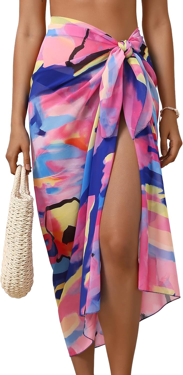Eicolorte Womens Beach Cover Up Chiffon Sheer Bikini Beach Swimsuit Coverup Sarong Pareo Wraps for Women